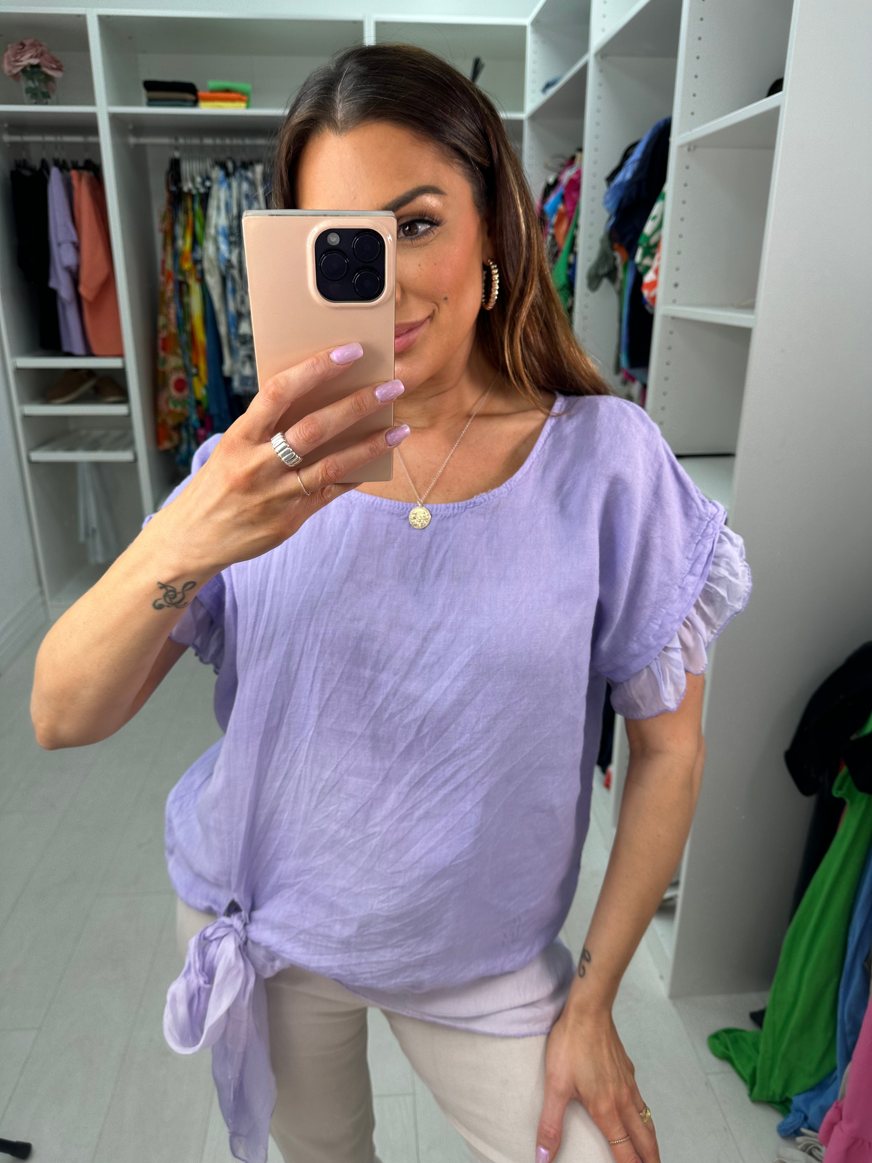 Keira Plain Tie Detail Linen Top