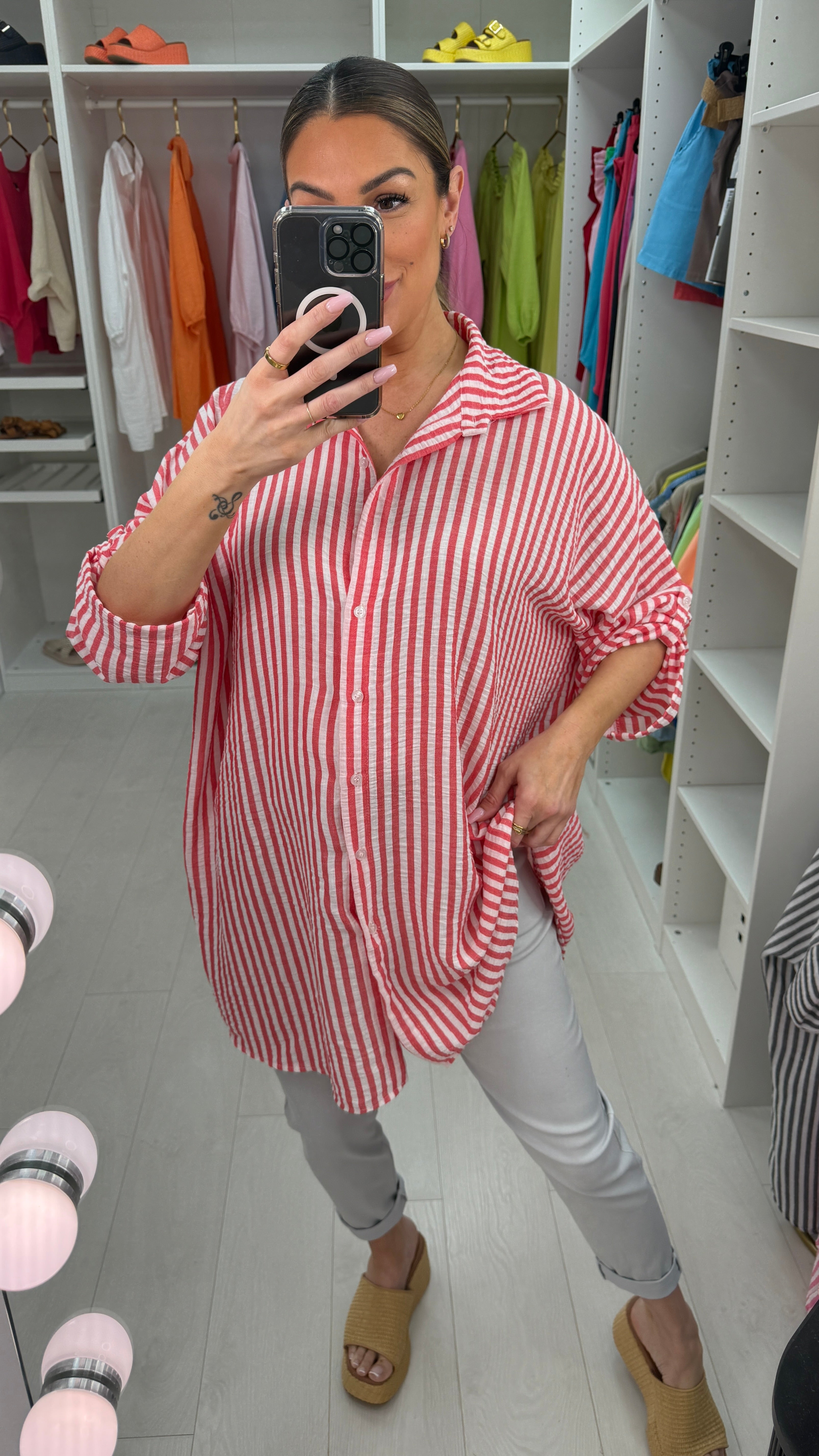 Thea Striped Longline Shirt