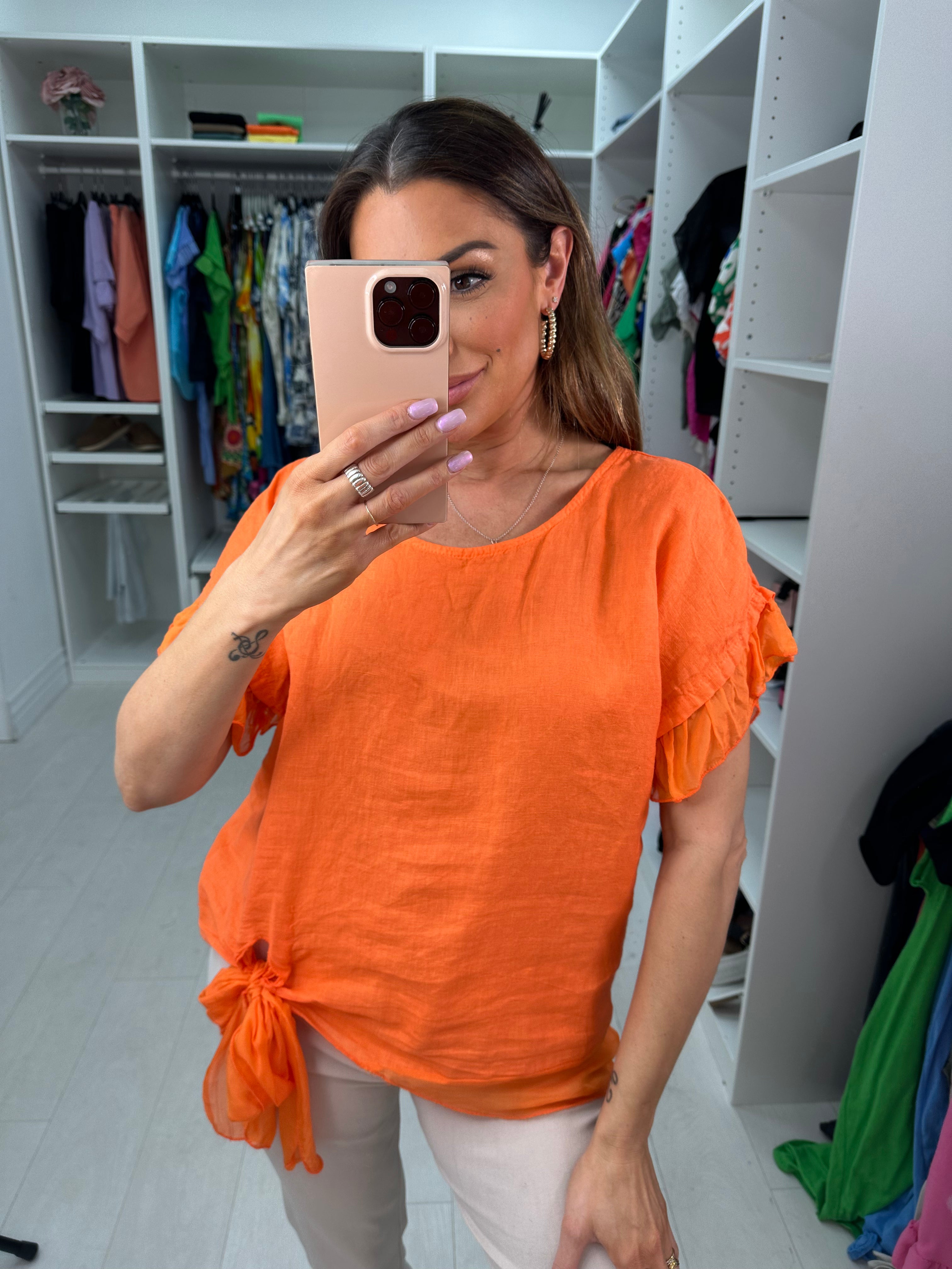 Keira Plain Tie Detail Linen Top