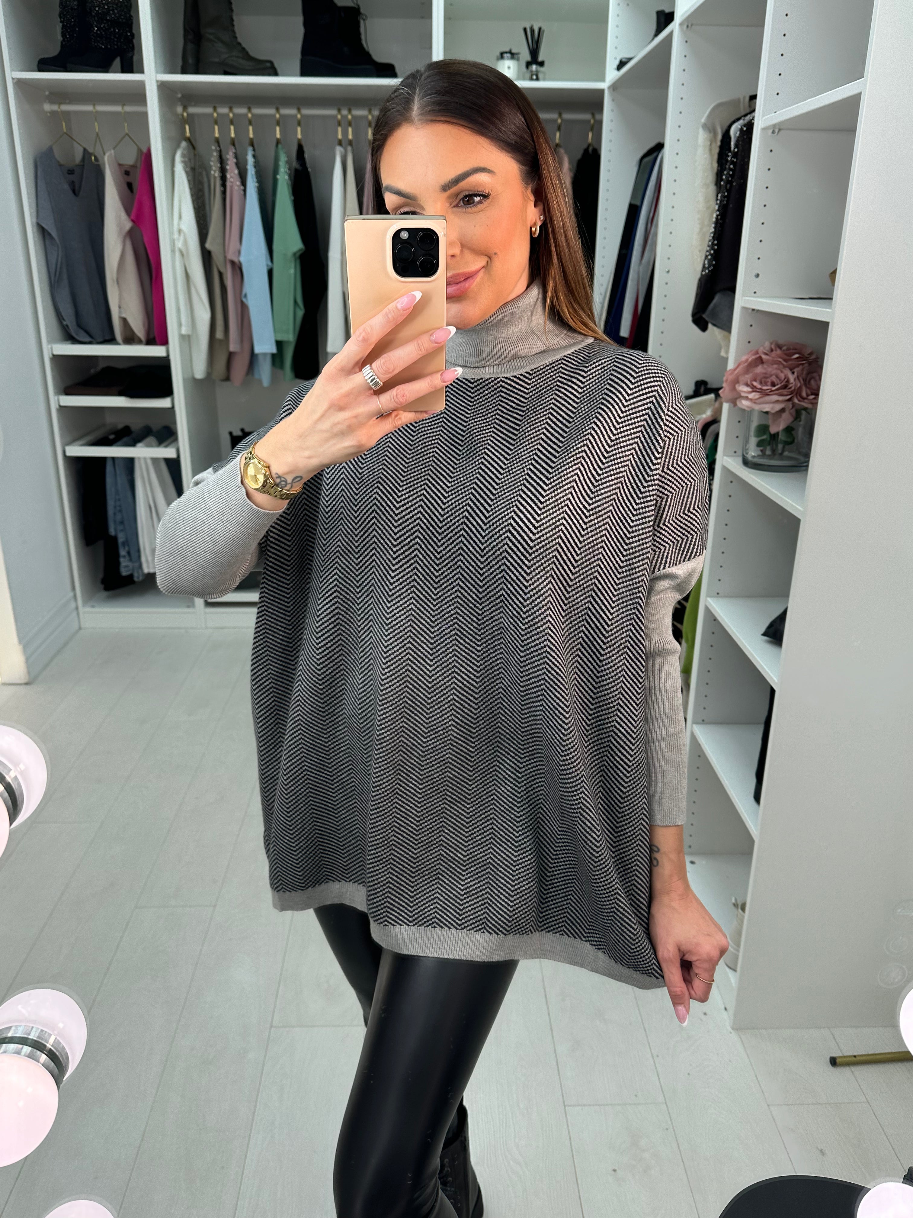 Ensey Zig Zag Roll Neck Oversized Jumper