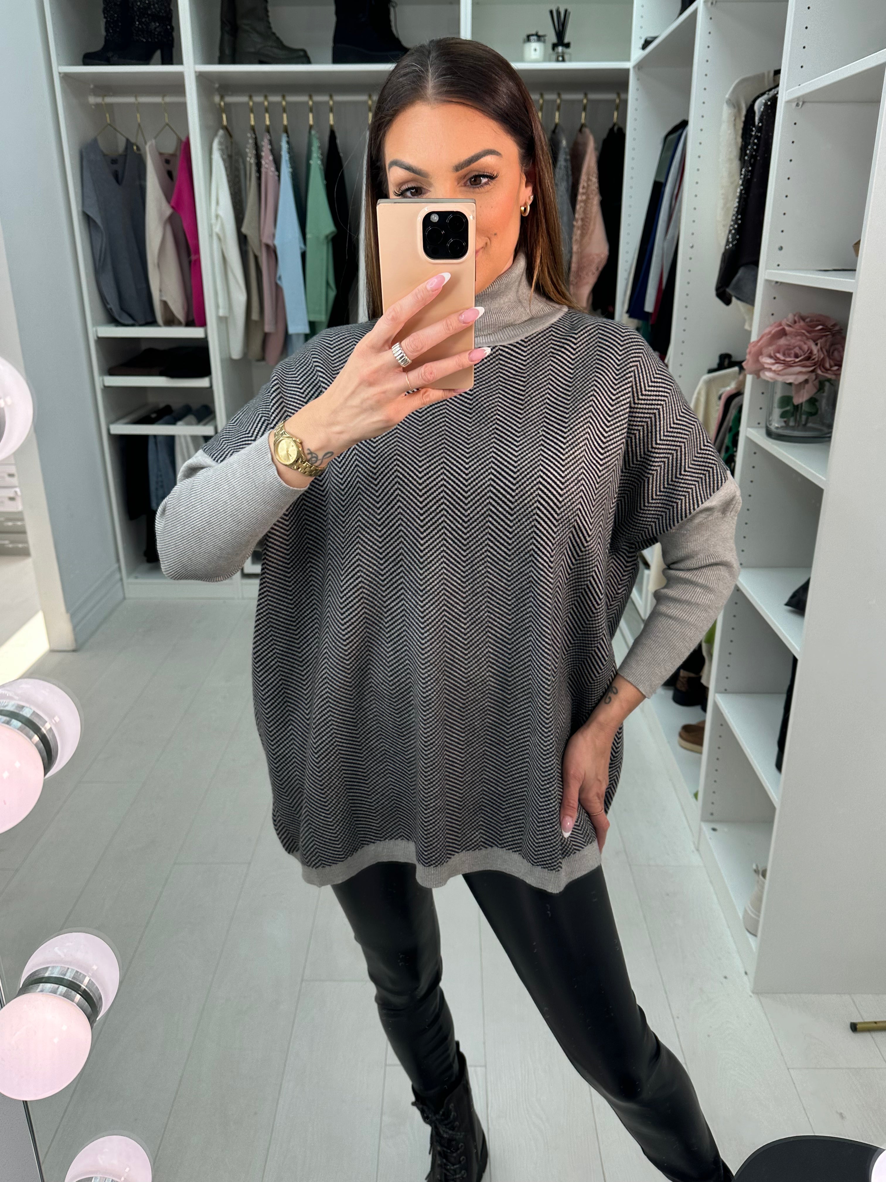 Ensey Zig Zag Roll Neck Oversized Jumper