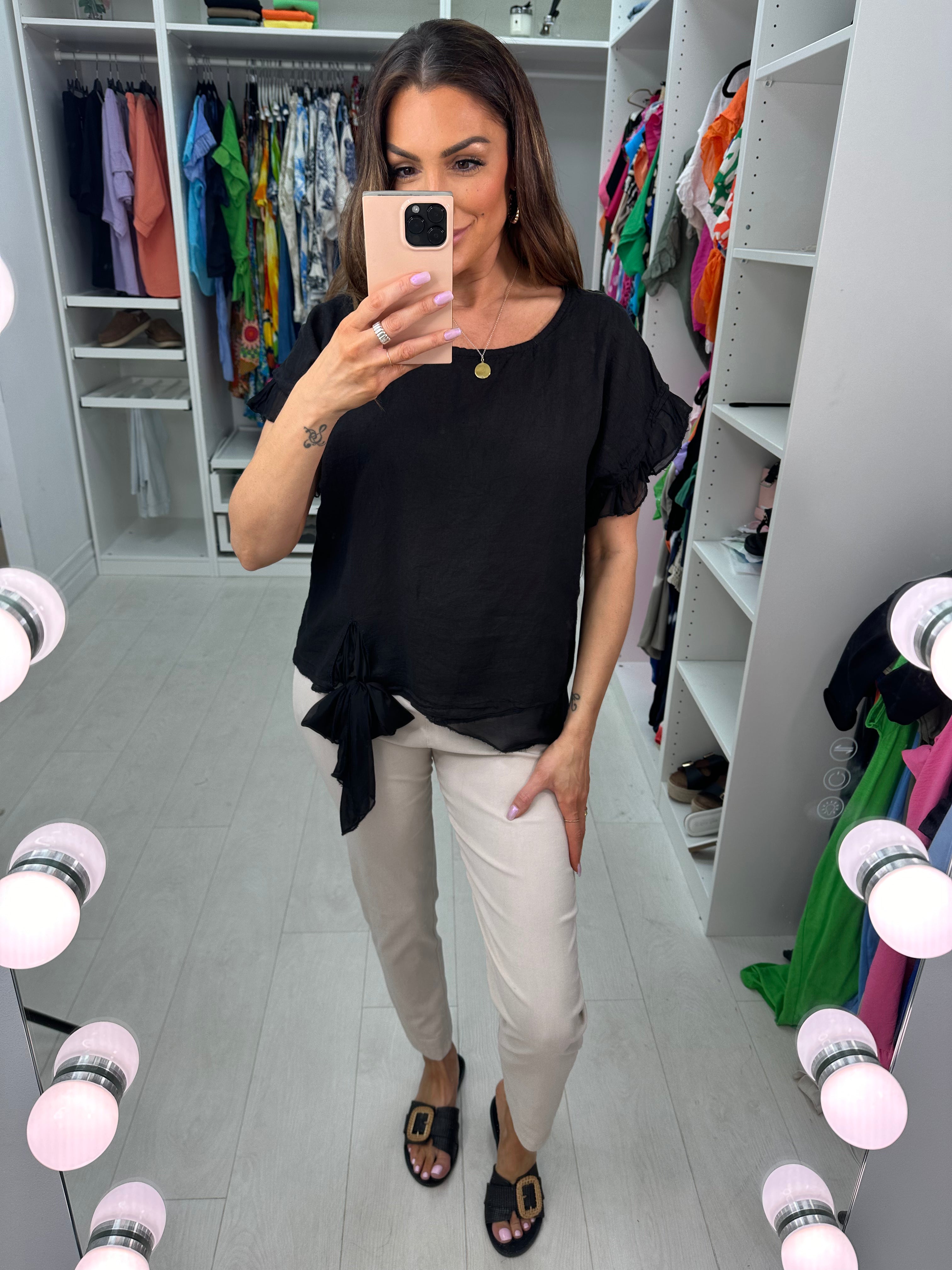 Keira Plain Tie Detail Linen Top