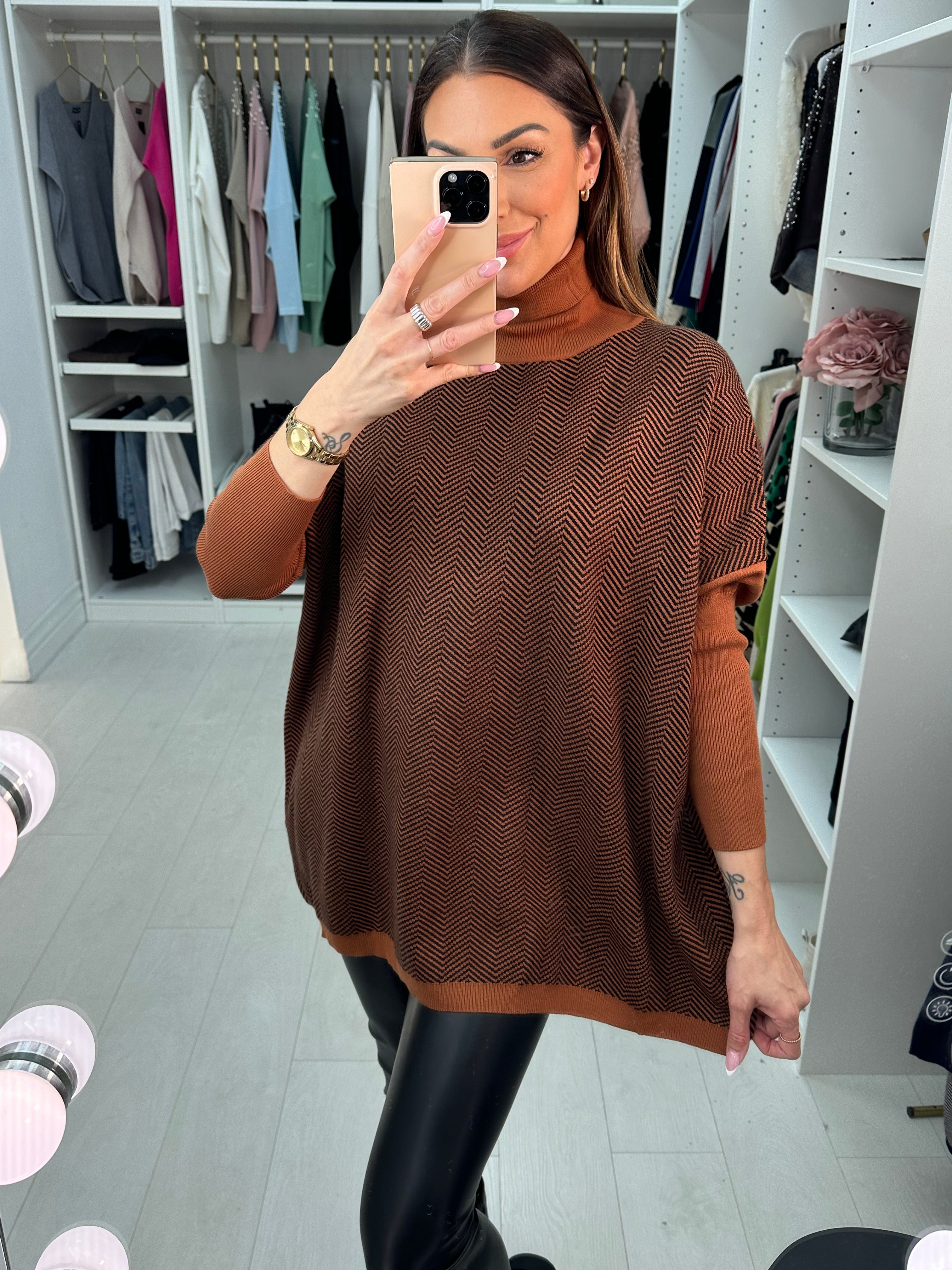 Ensey Zig Zag Roll Neck Oversized Jumper