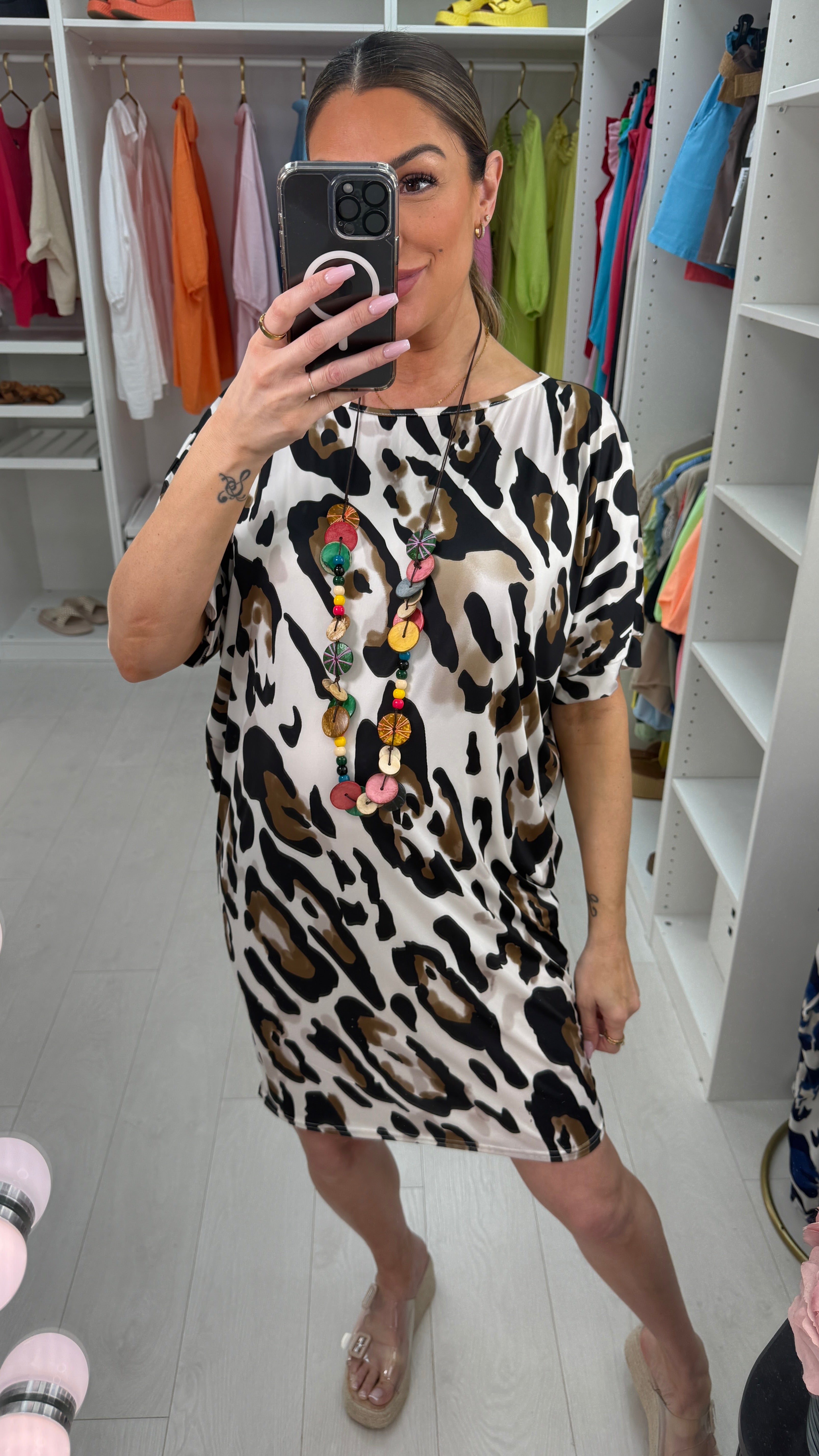 Wrenley Leopard Print Loose Fit Midi Dress