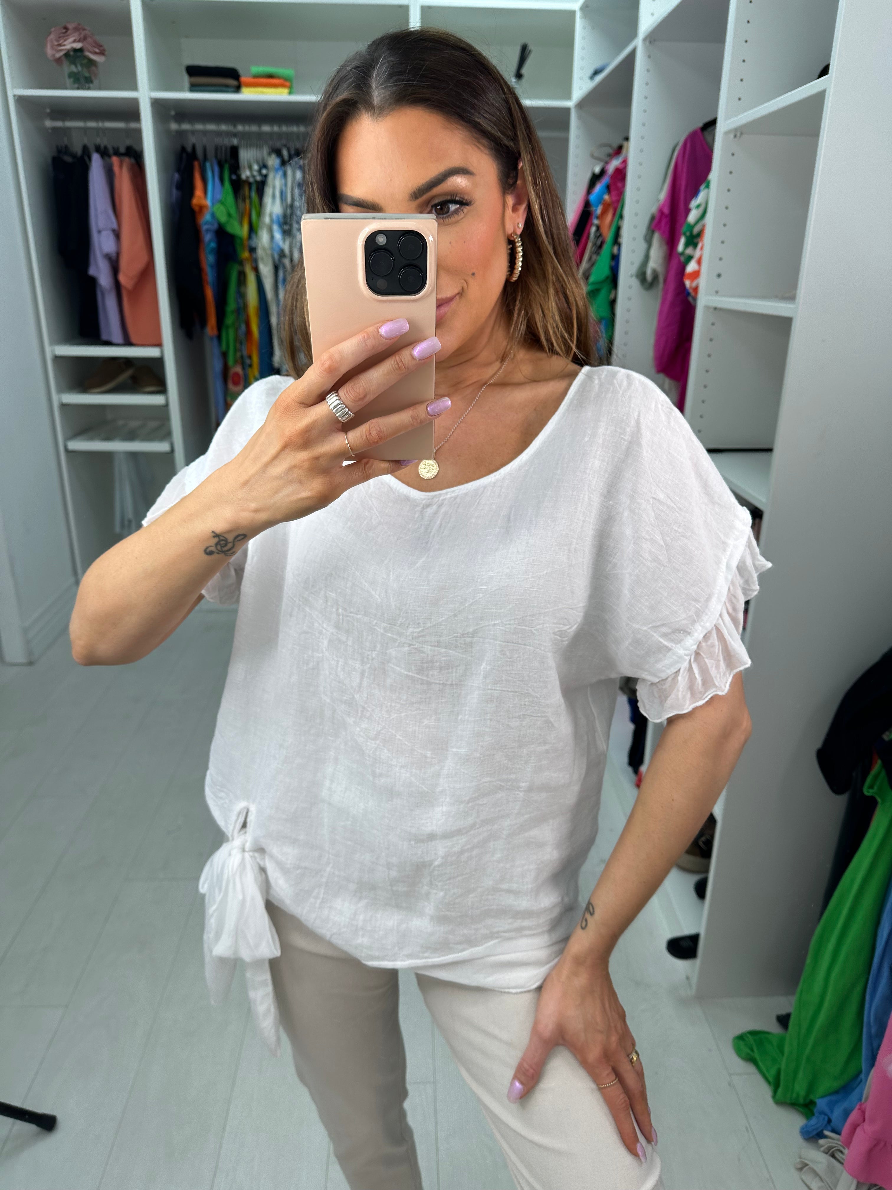 Keira Plain Tie Detail Linen Top