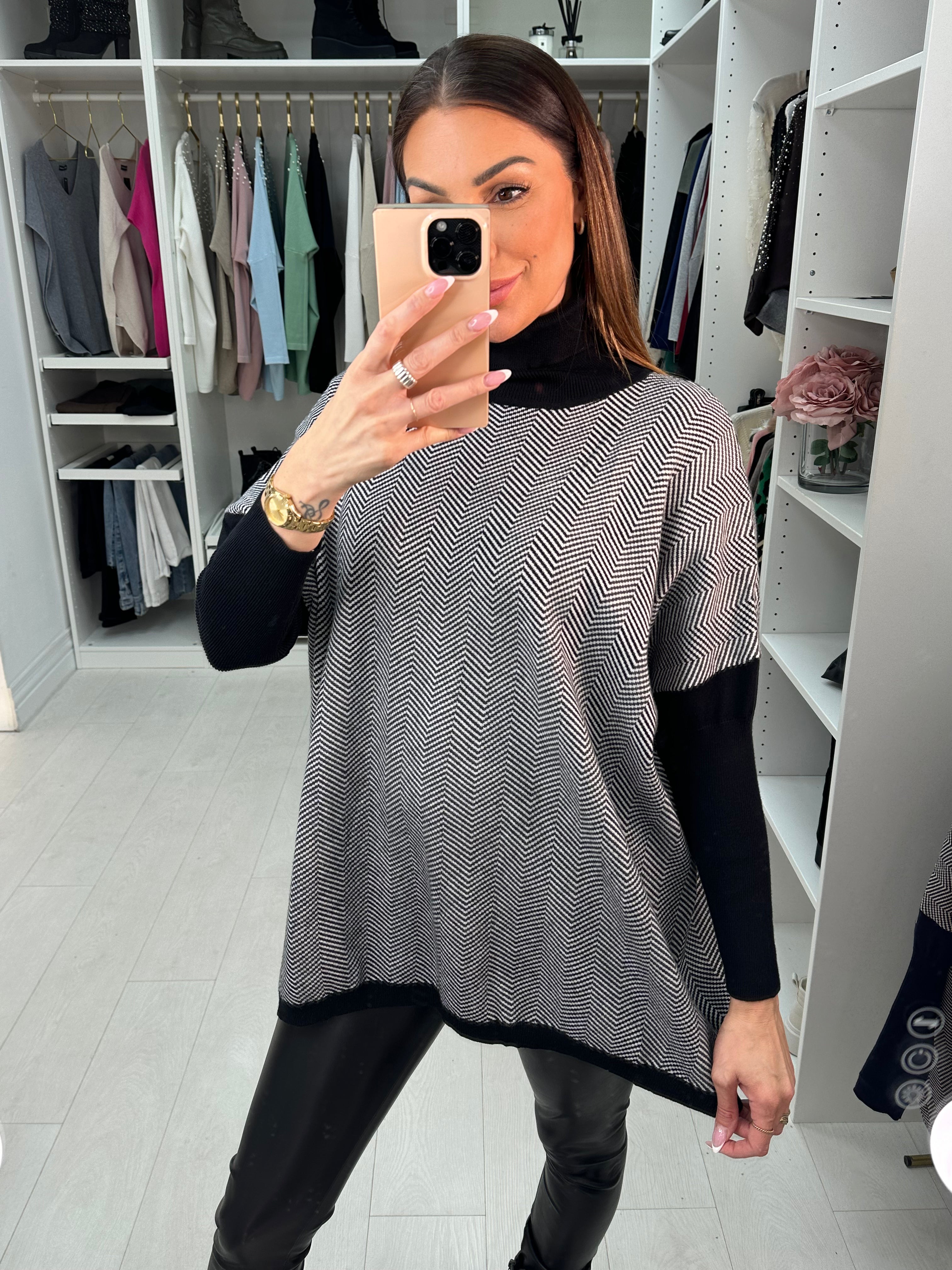 Ensey Zig Zag Roll Neck Oversized Jumper