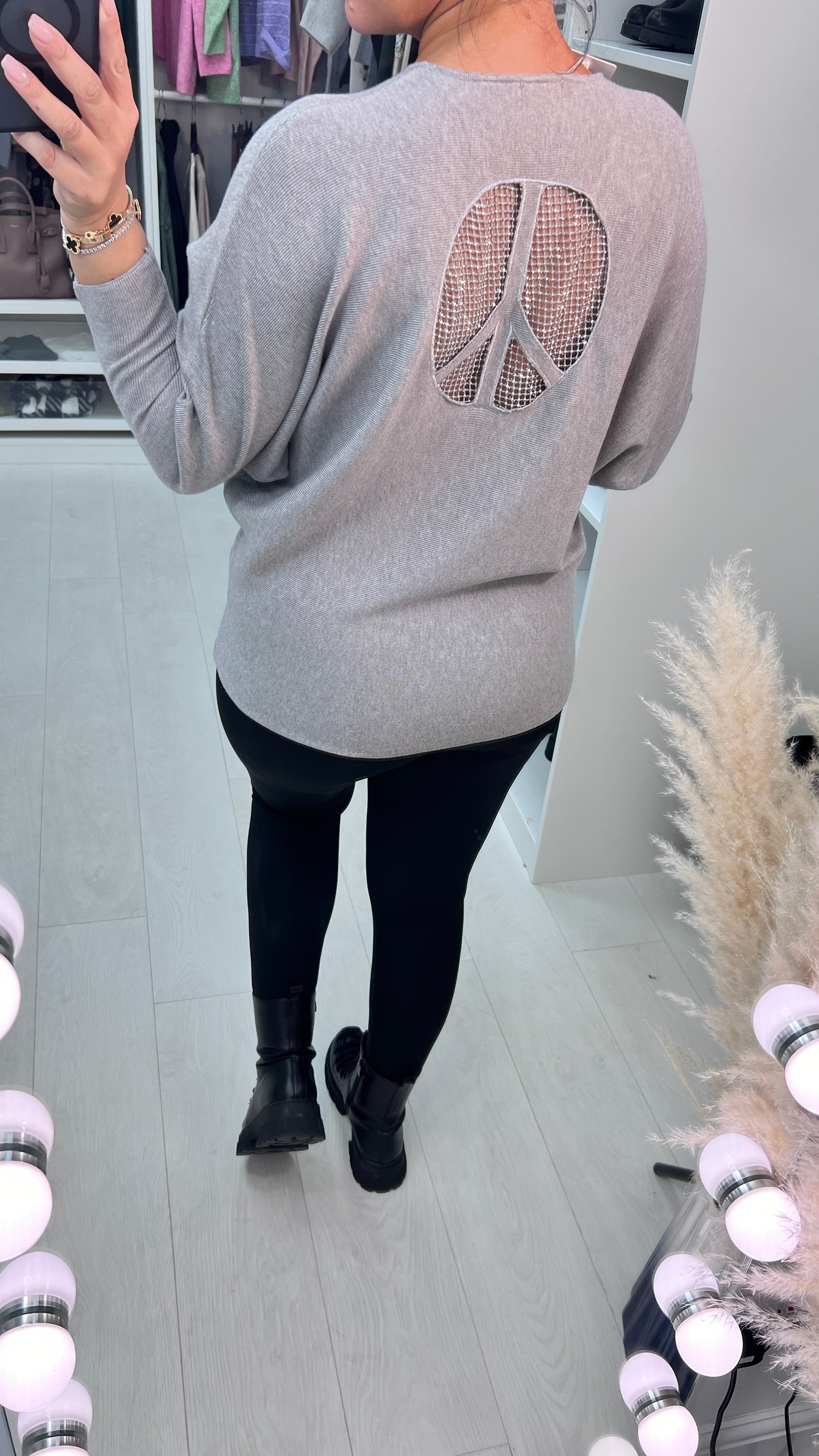 Arch Diamante Peace Sign Ribbed Jumper