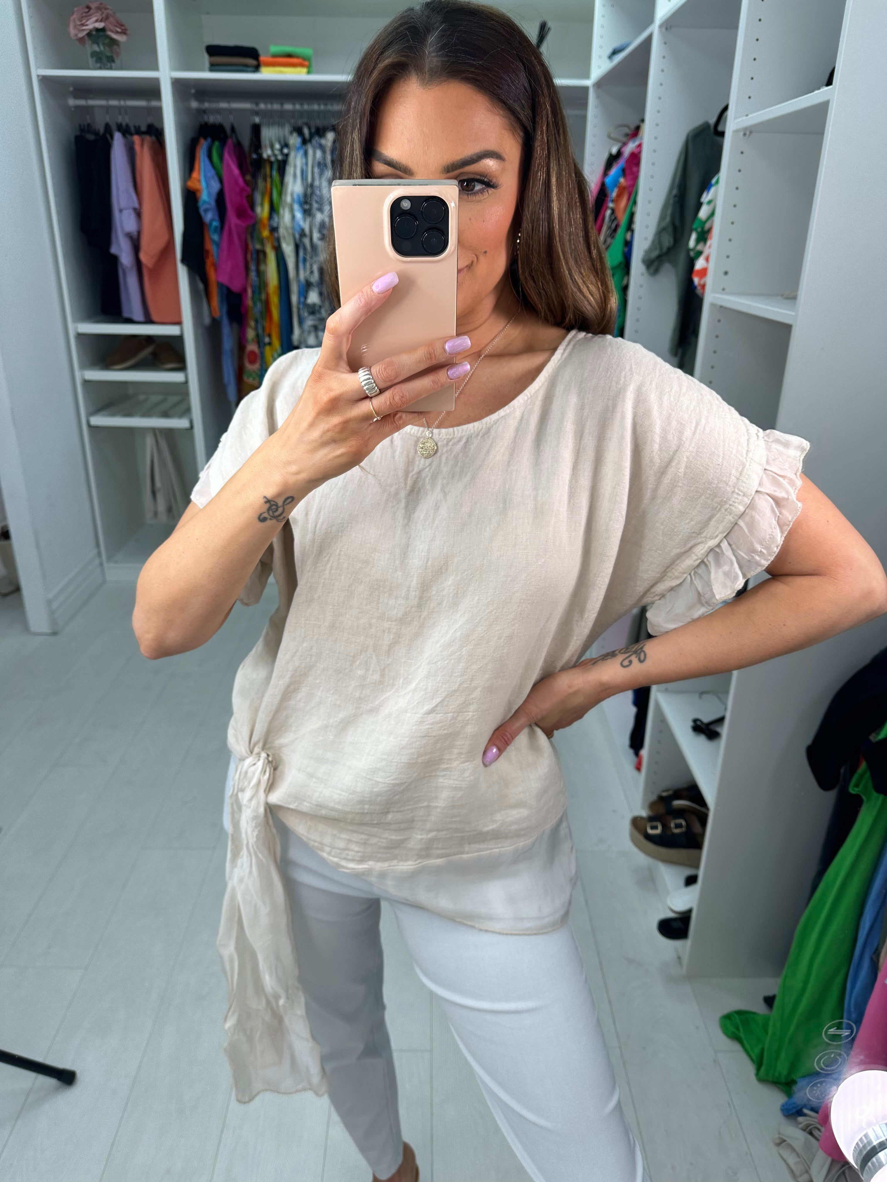 Keira Plain Tie Detail Linen Top