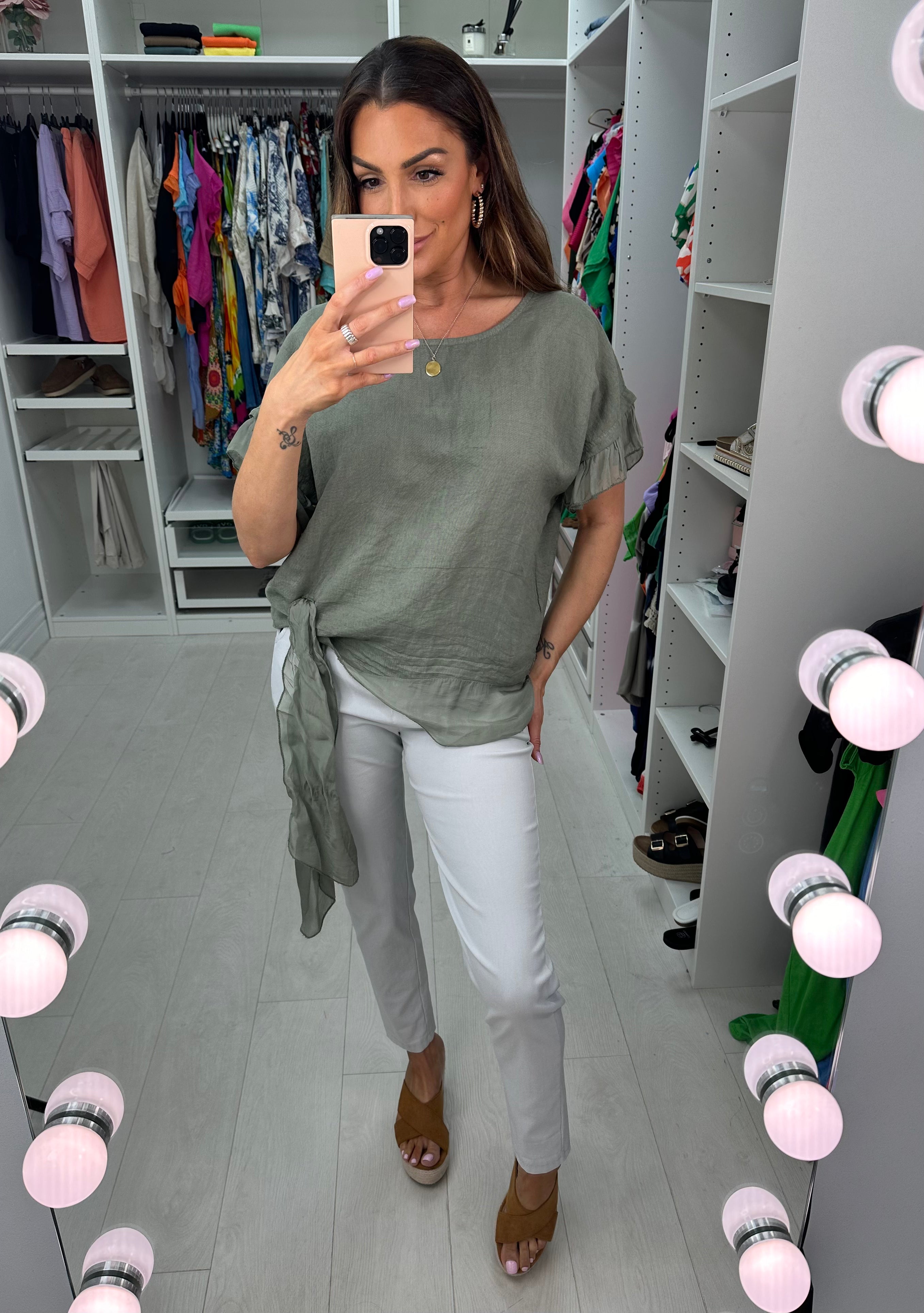 Keira Plain Tie Detail Linen Top