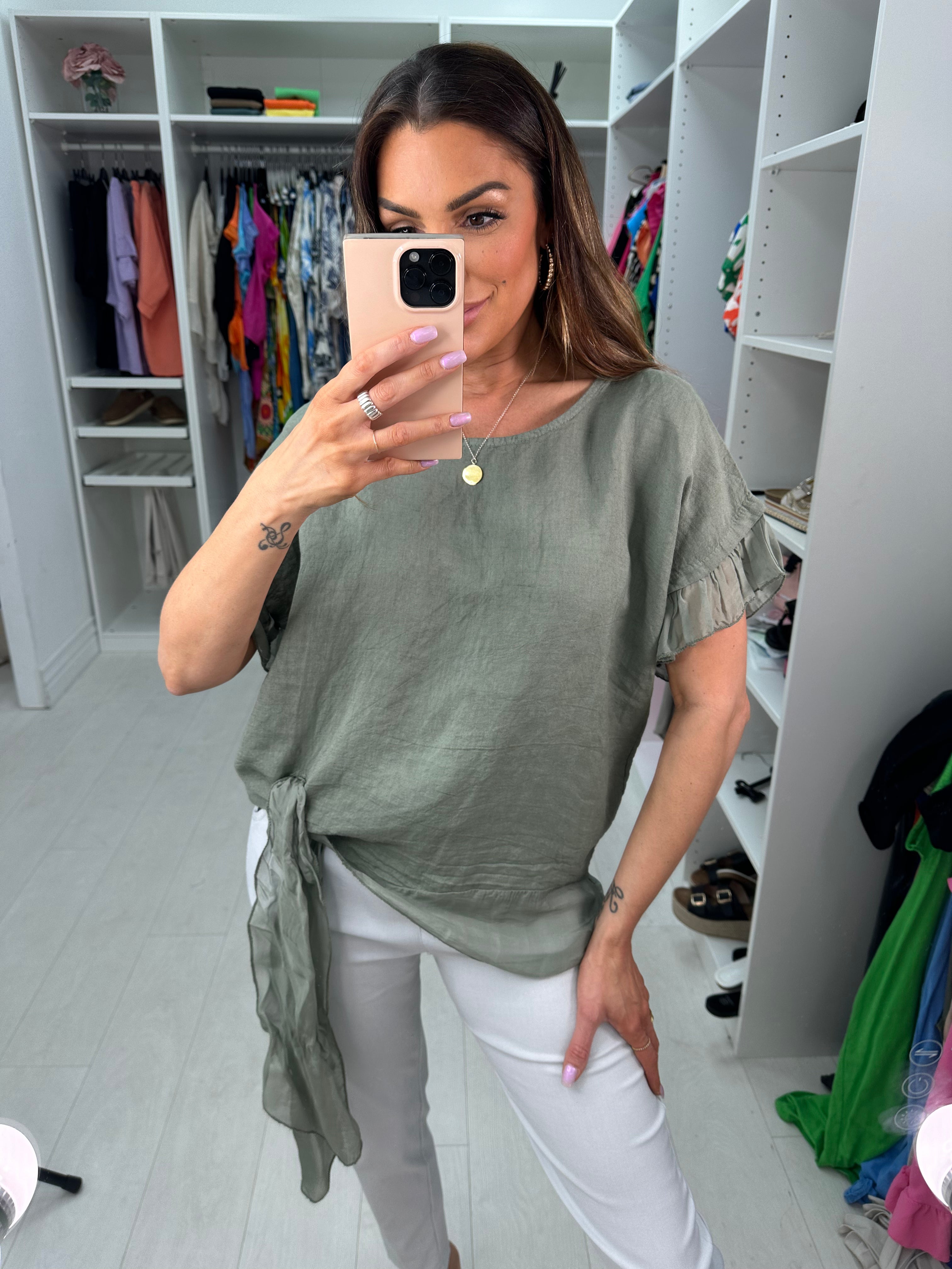 Keira Plain Tie Detail Linen Top