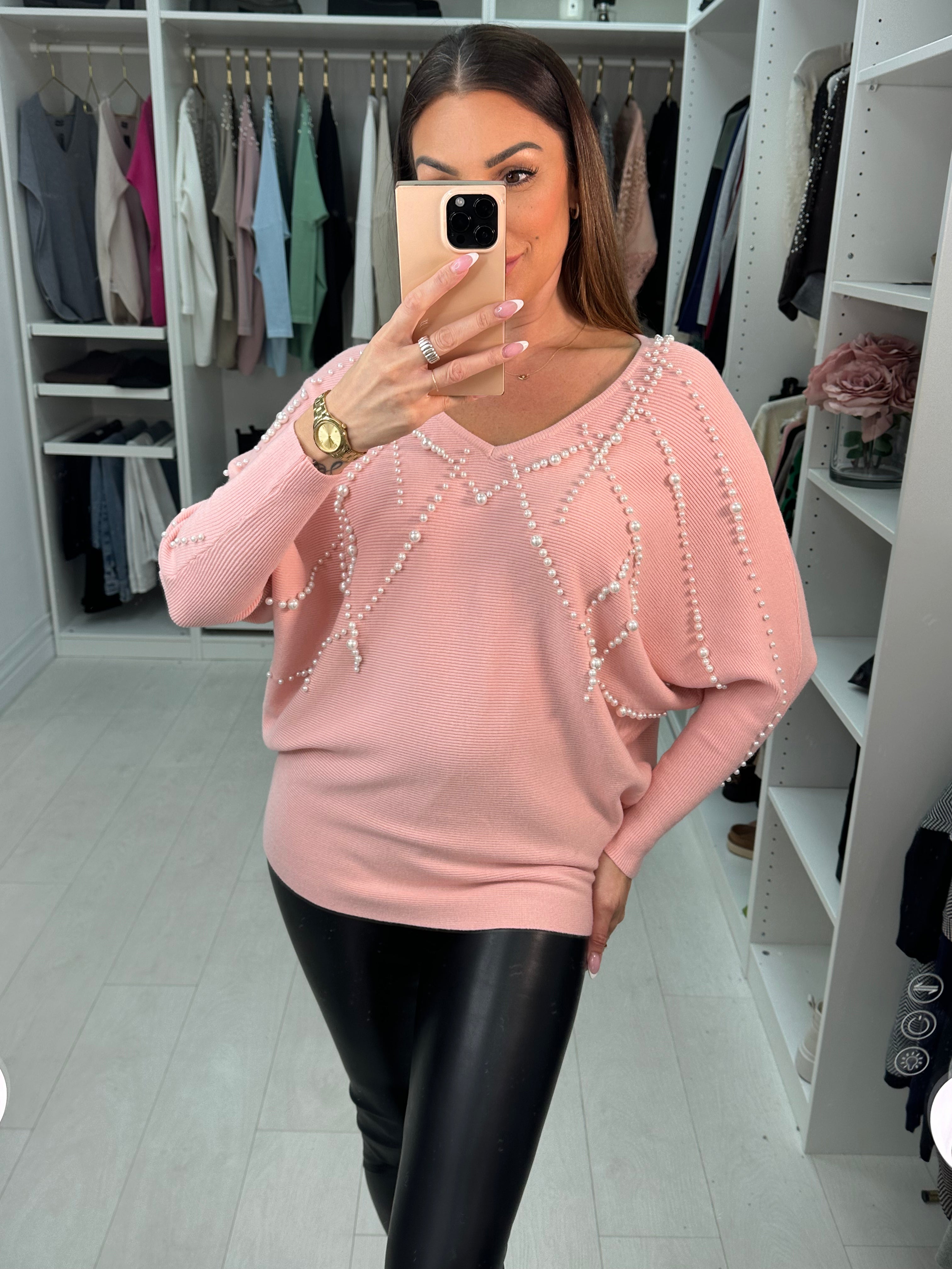 Mary Pearl Detail Batwing Knit Jumper