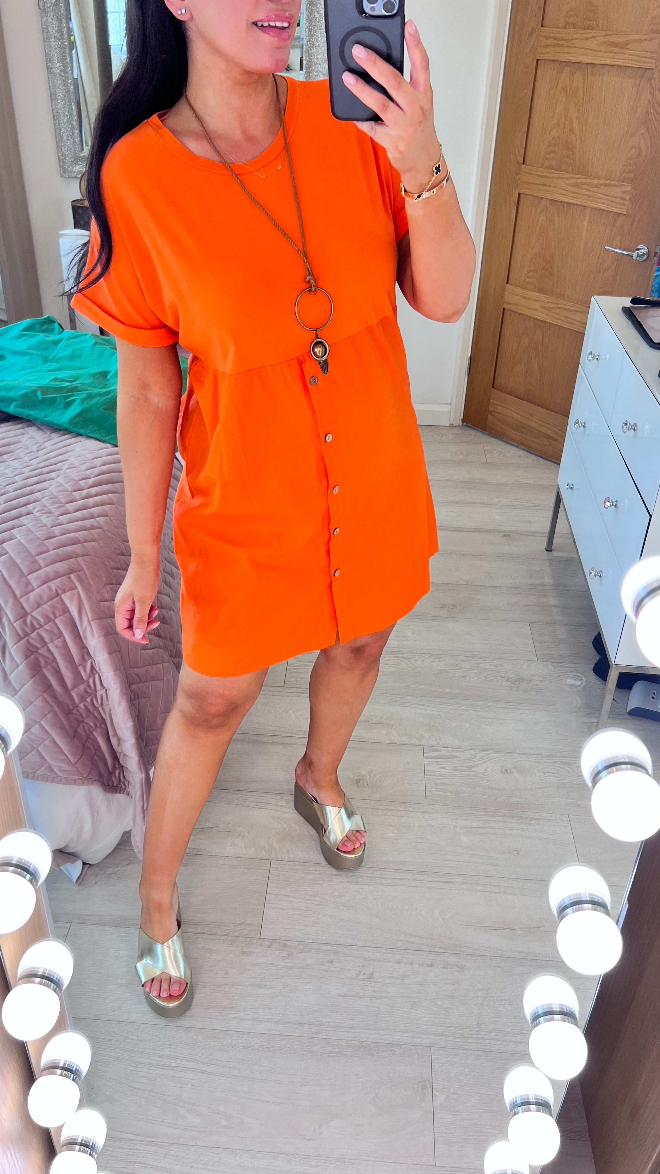 Palmina Button Detailed Necklace Dress