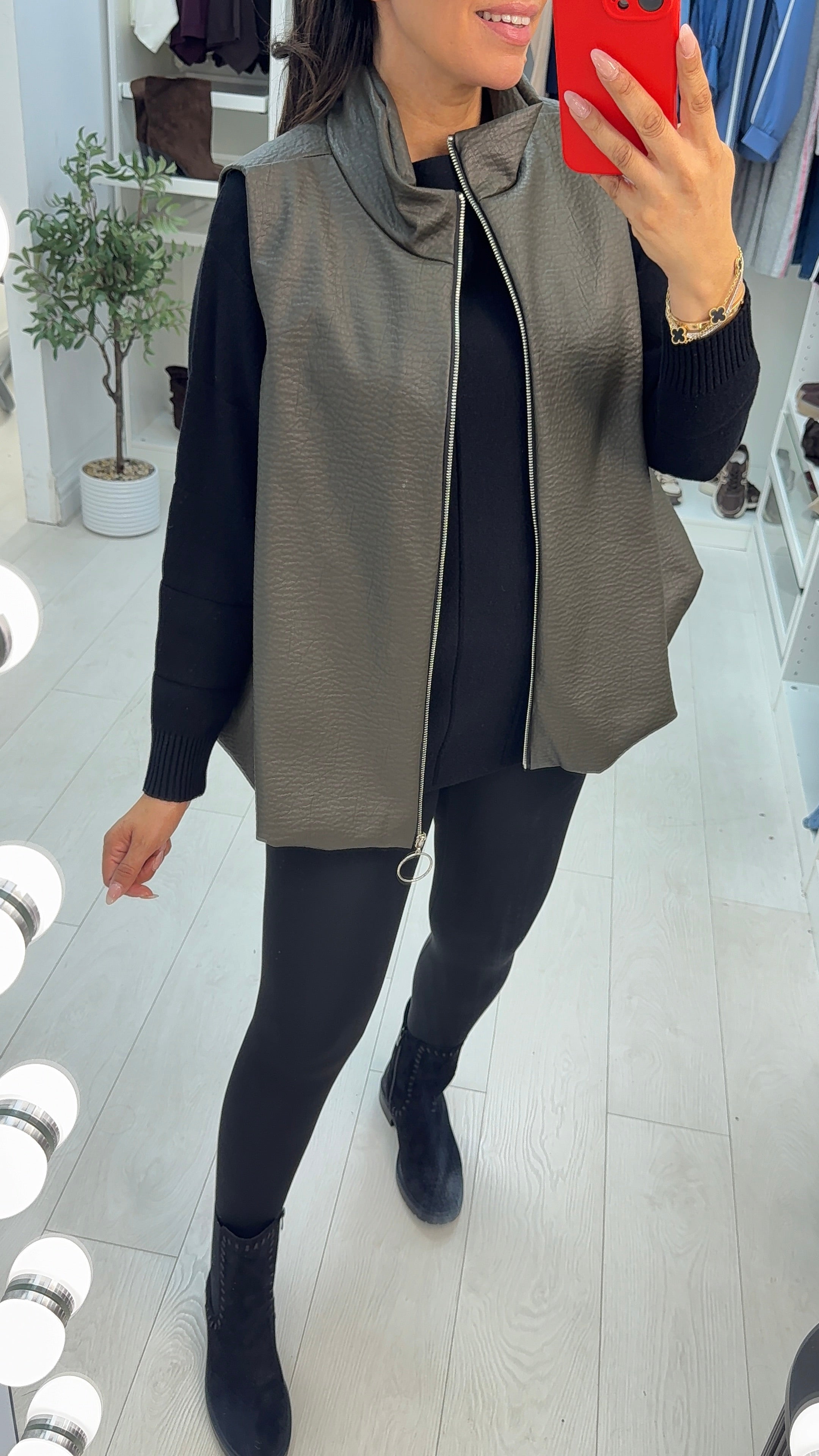 Meladie Faux Leather Bubble Hem Gilet