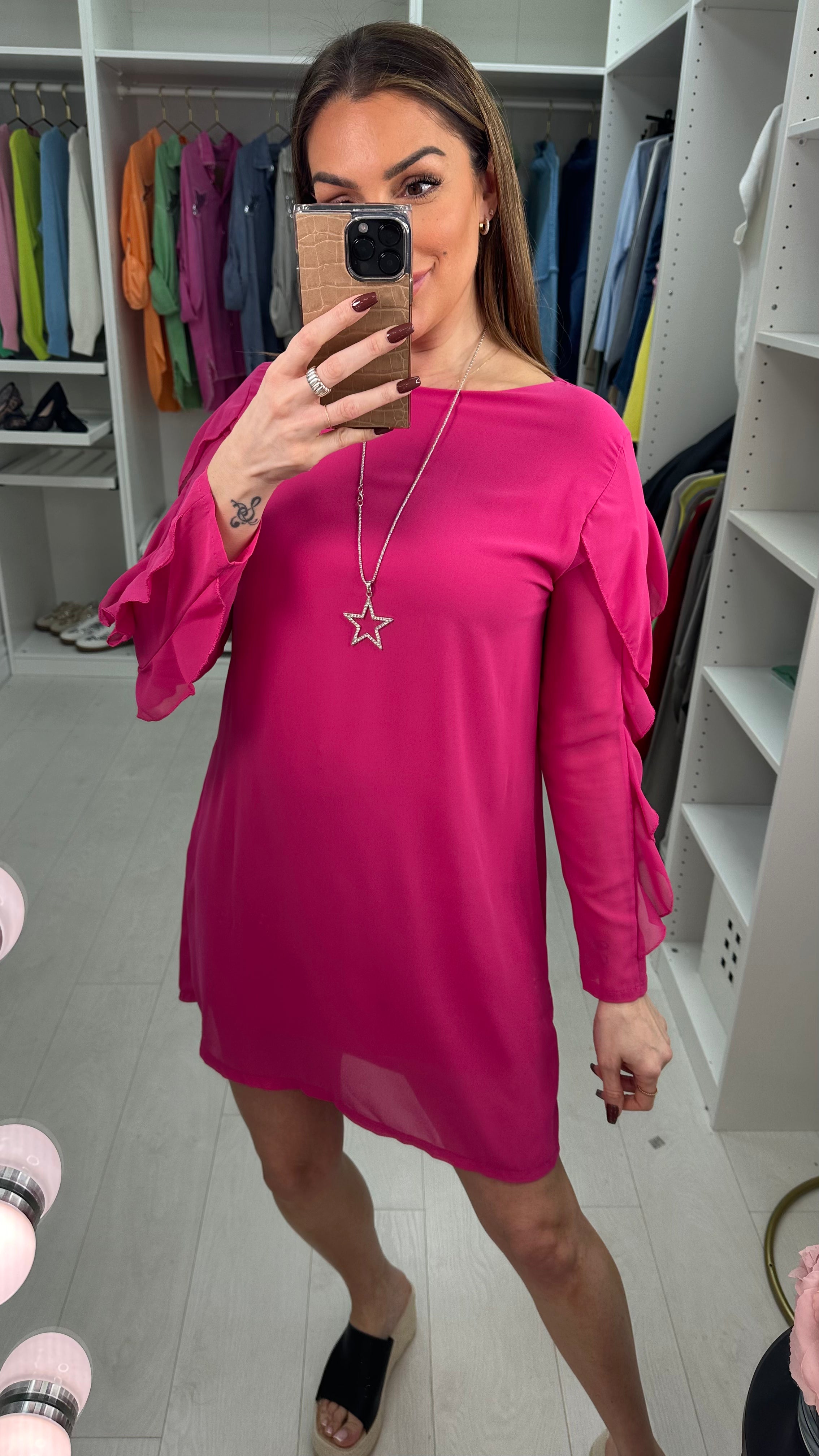 Andorra Frill Sleeve Star Necklace Dress