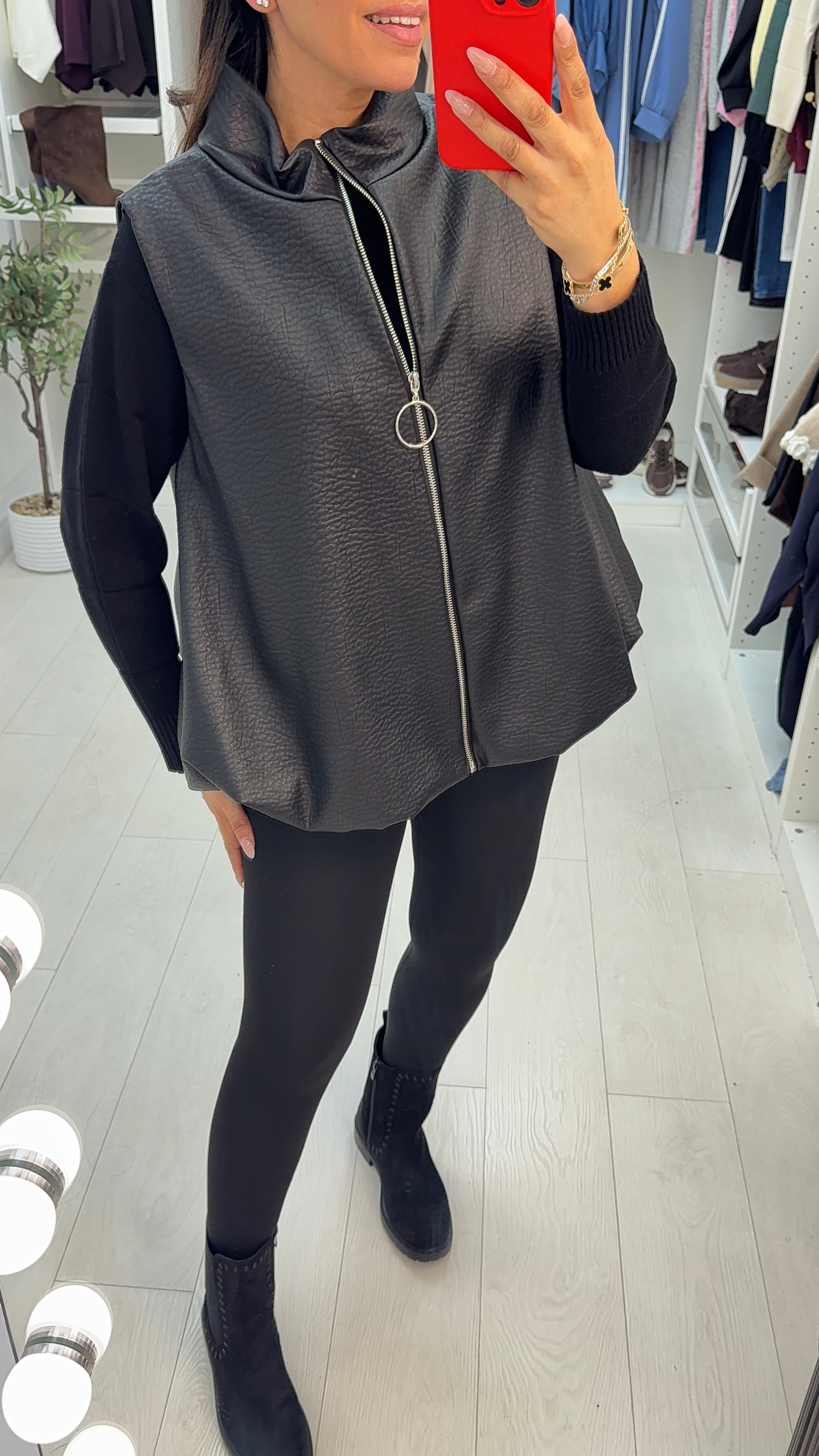 Meladie Faux Leather Bubble Hem Gilet