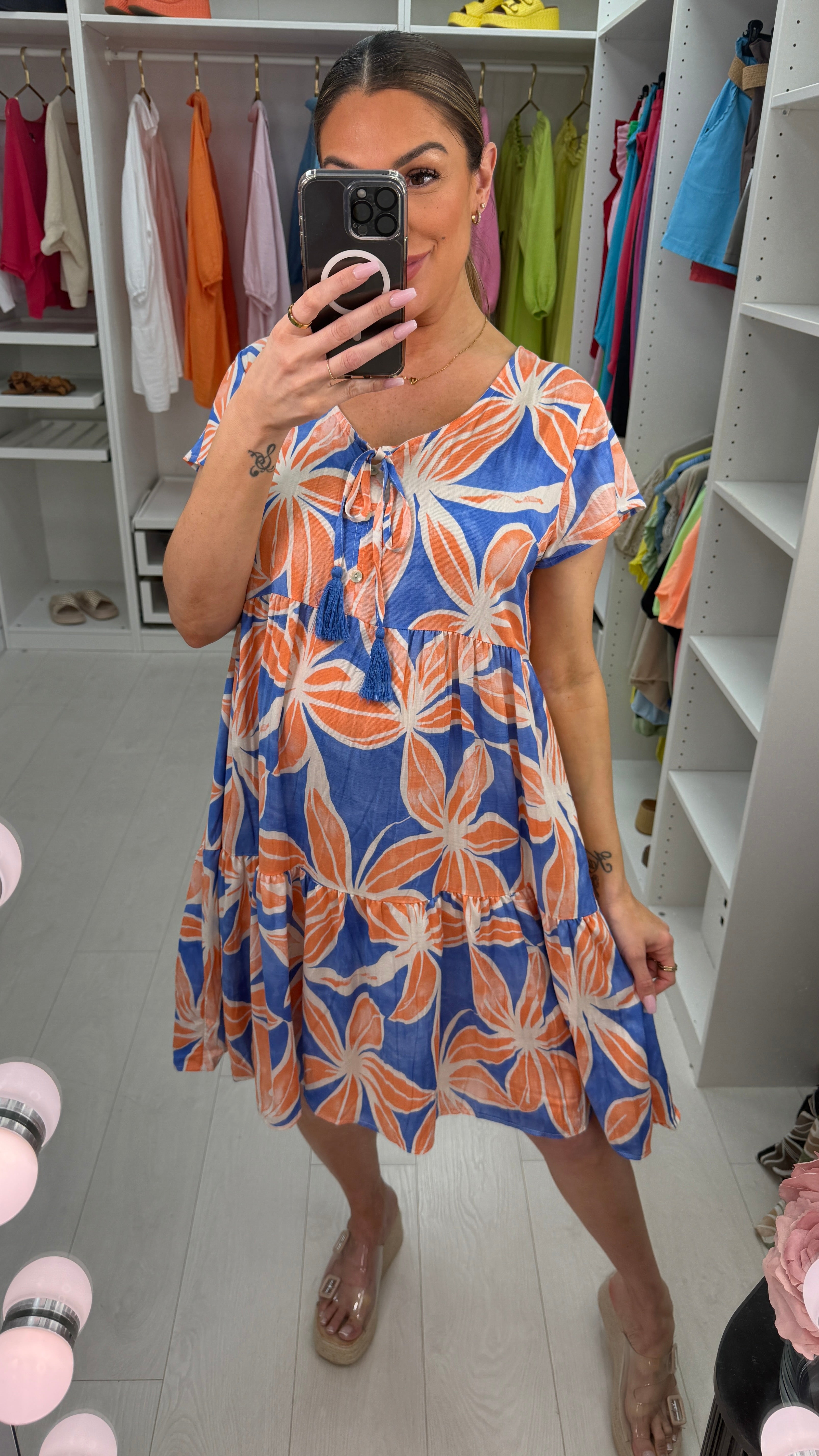 Malayah Flower Print Smock Midi Dress