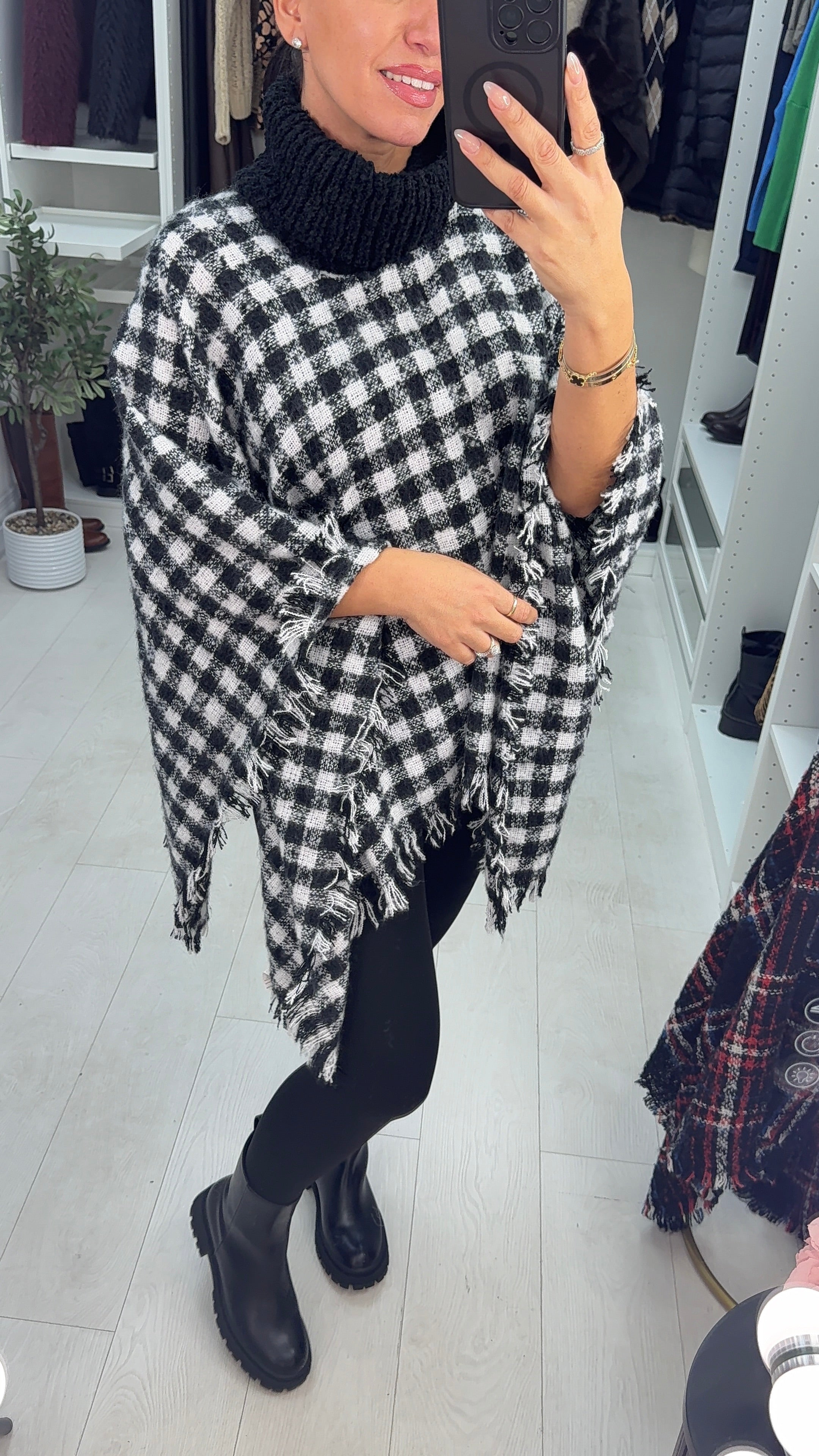 Claudina Dogtooth Roll Neck Poncho