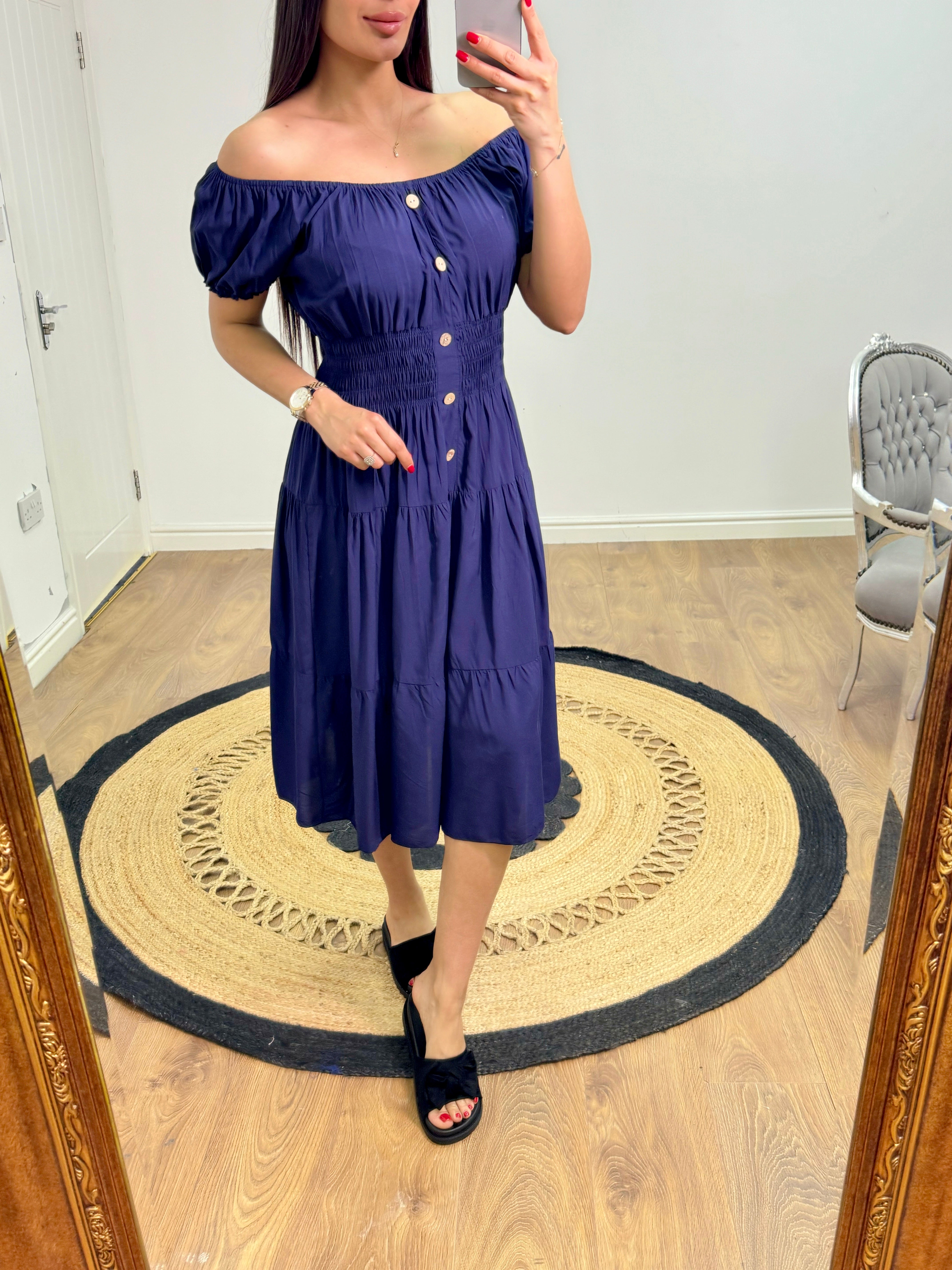 Jeyda Plain Button Detail Midi Dress