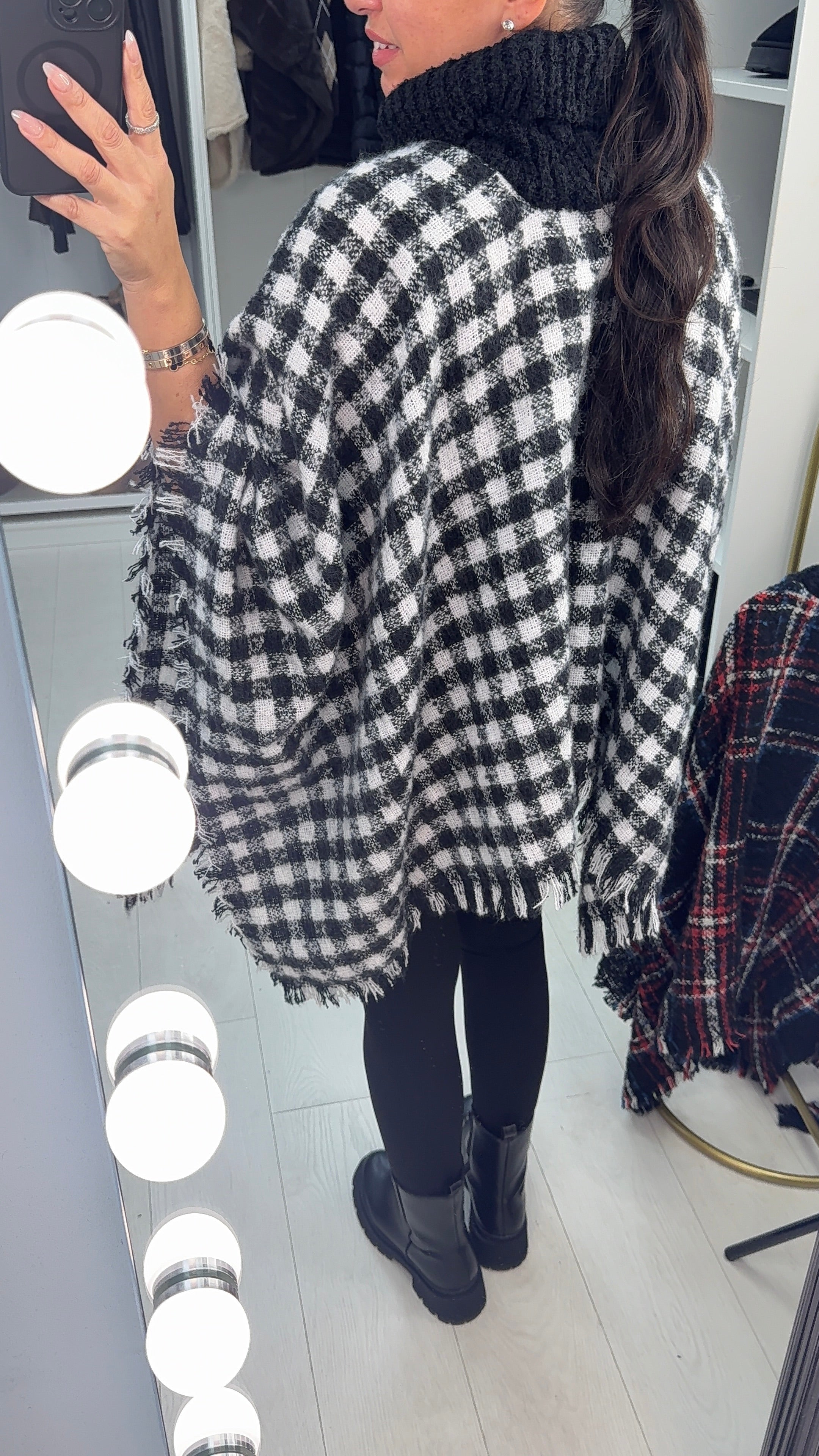 Claudina Dogtooth Roll Neck Poncho