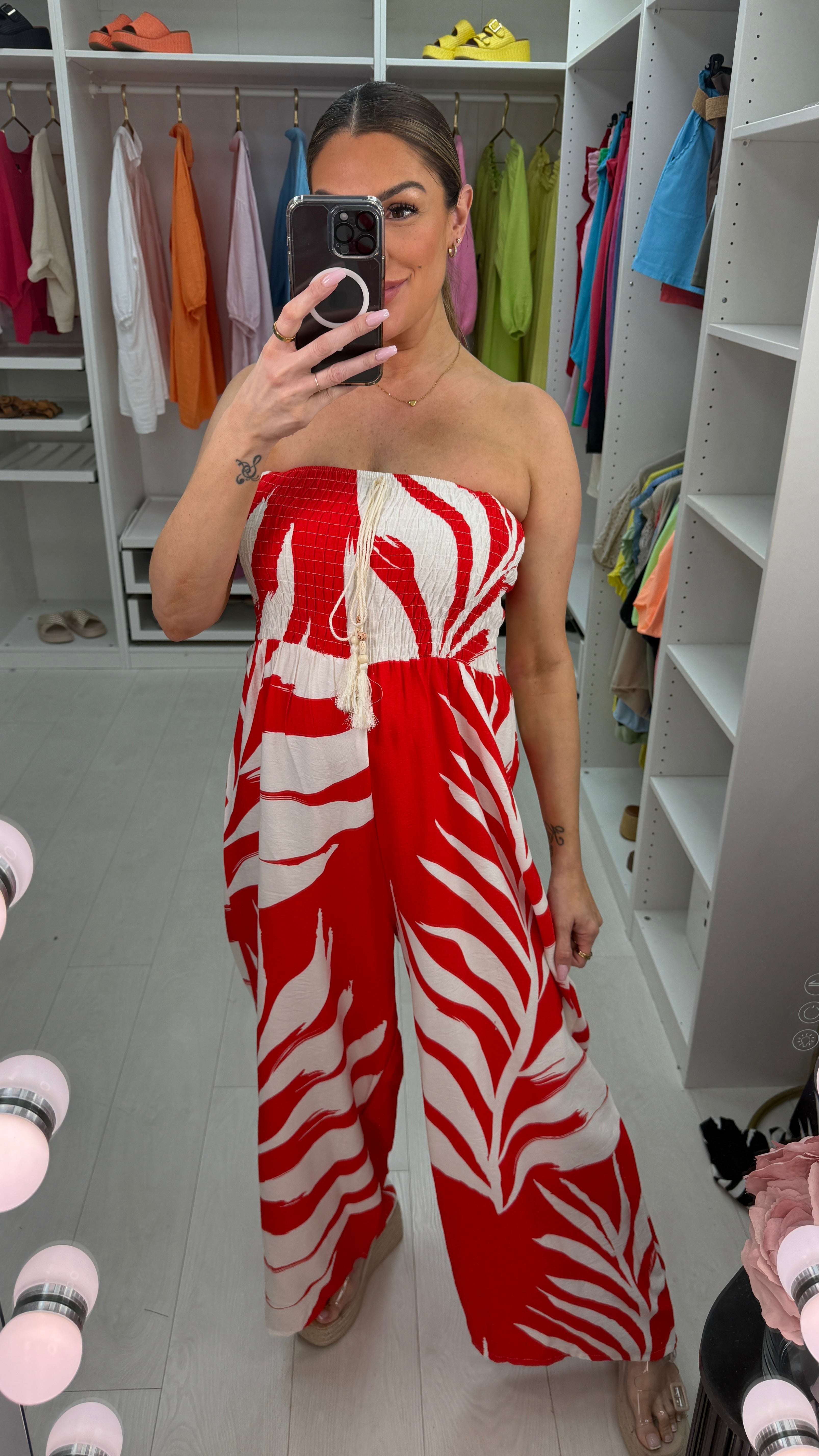 Seliana Elasticated Bust Leaf Print Bandeau Jumpsuit