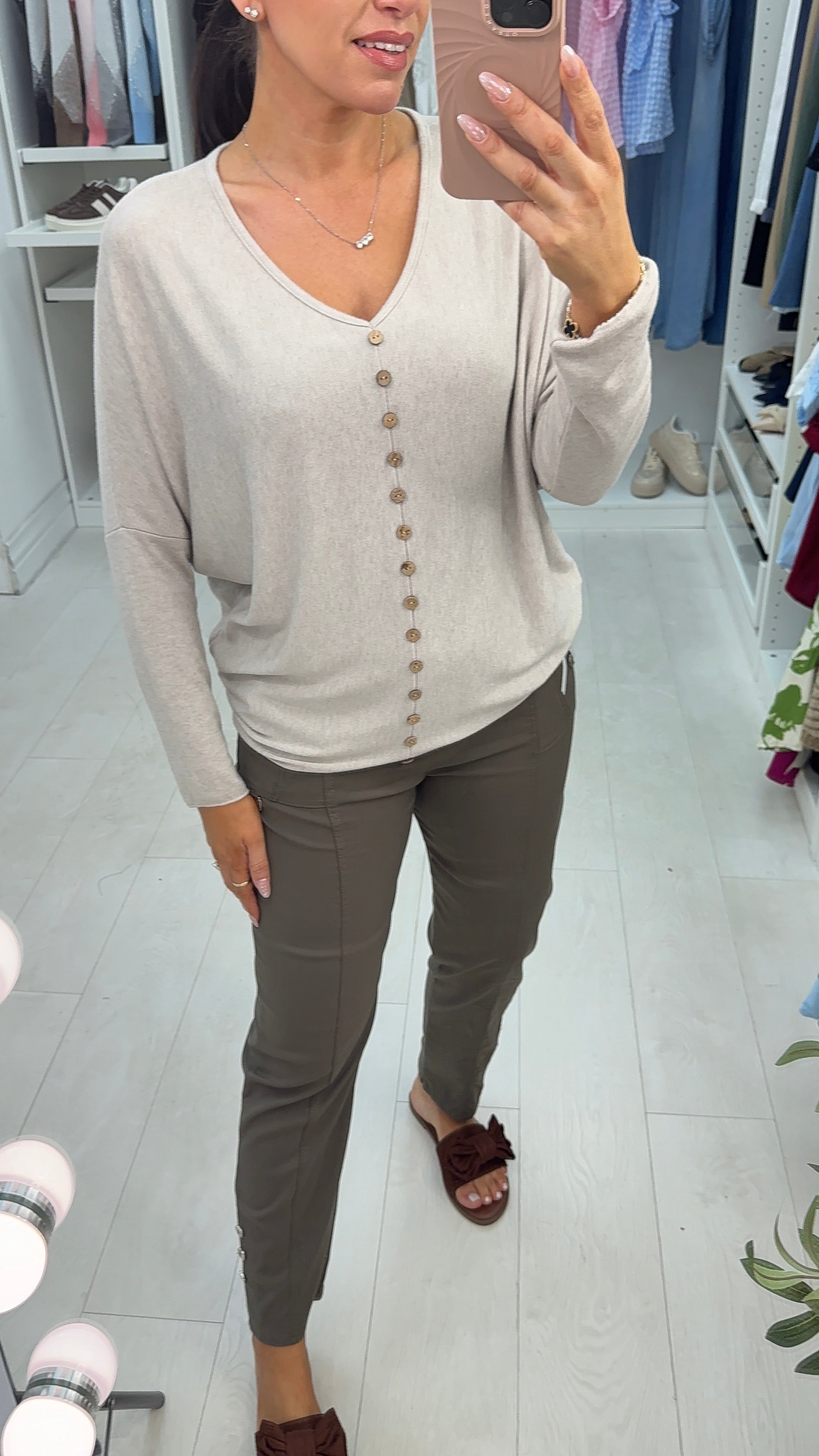 Bonita Button Detailed V Neck Knit Jumper