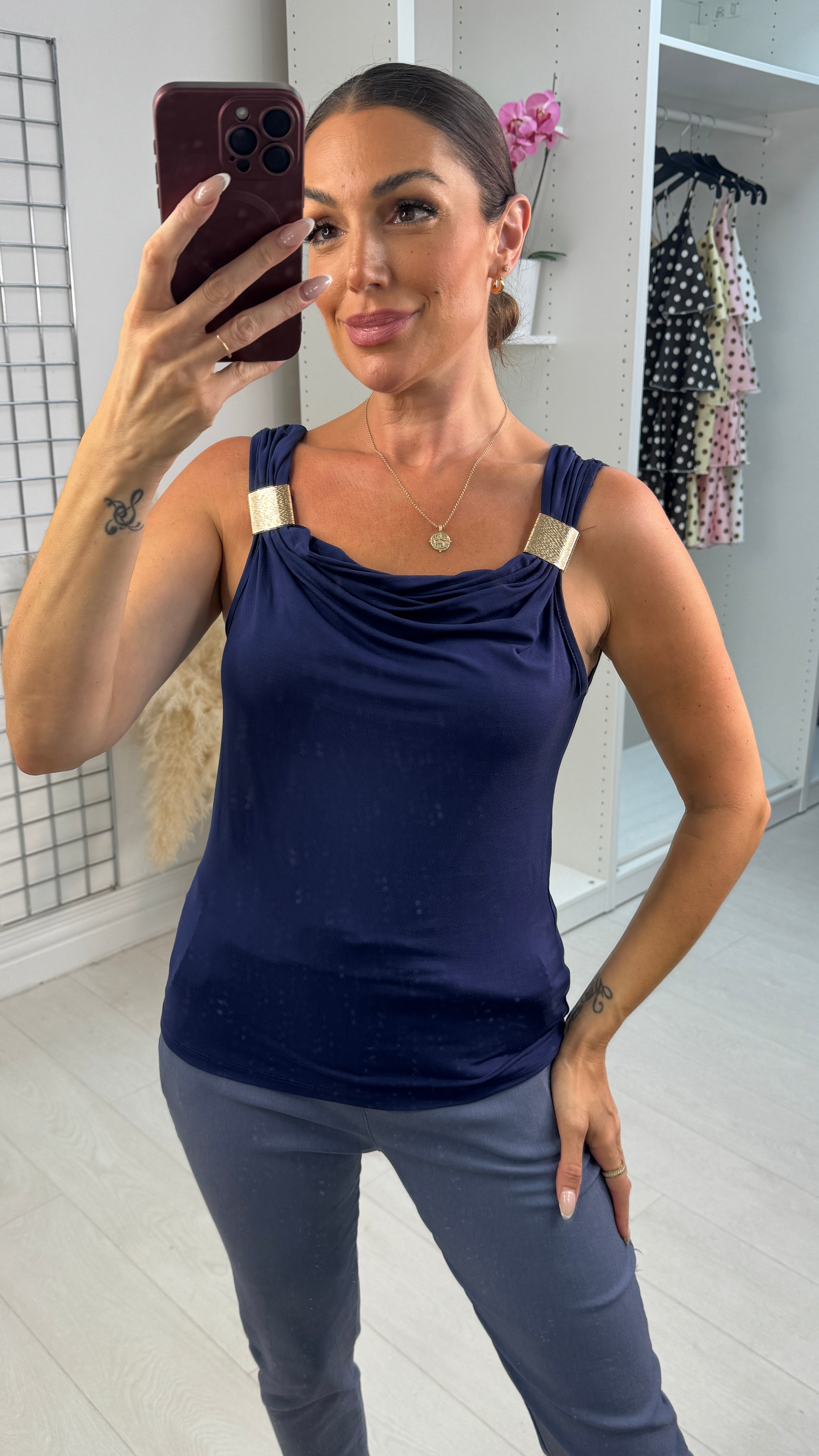 Xanya Plain Metallic Detailed Top
