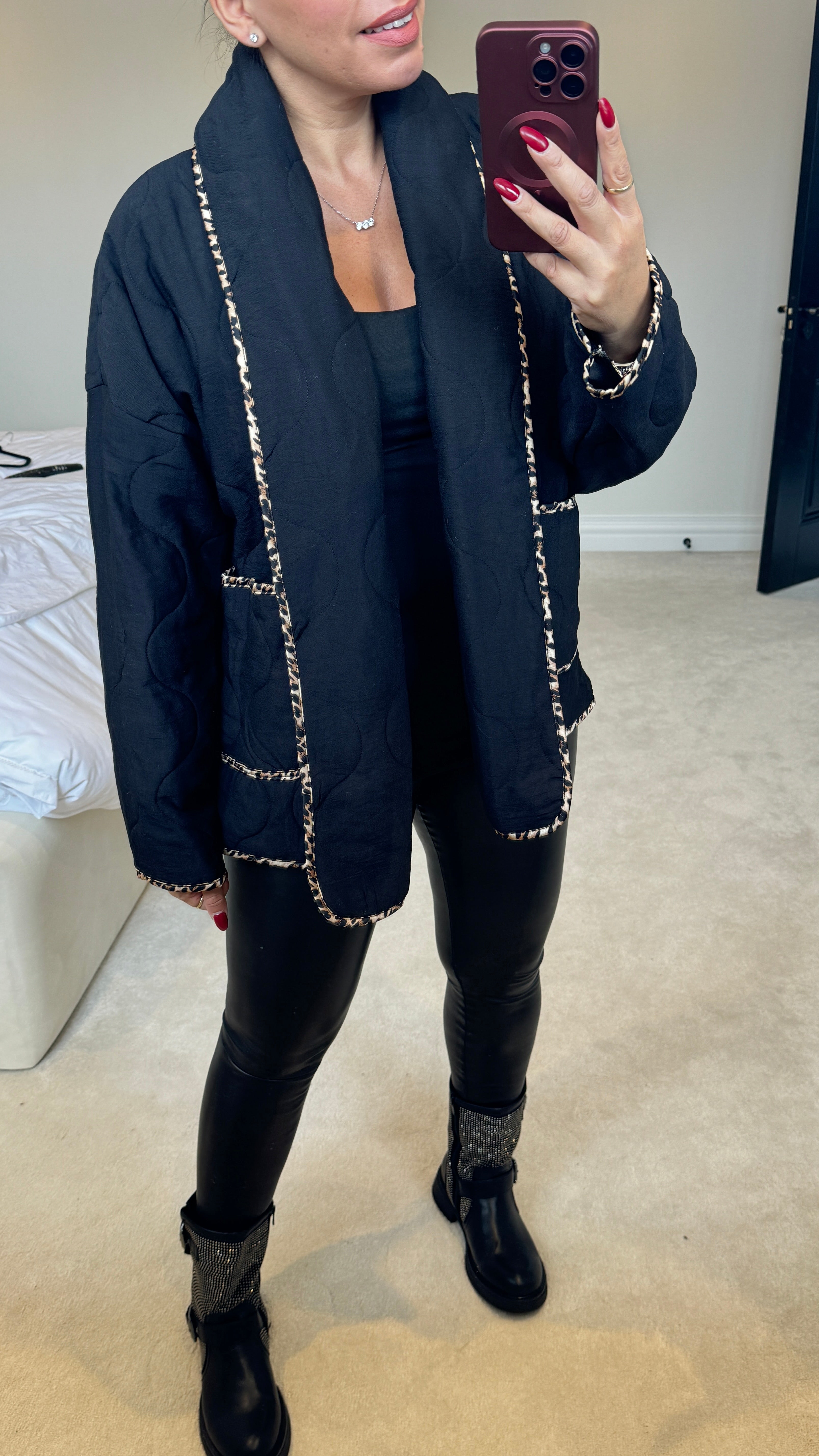 Rachelle Plain Leopard Print Detail Jacket