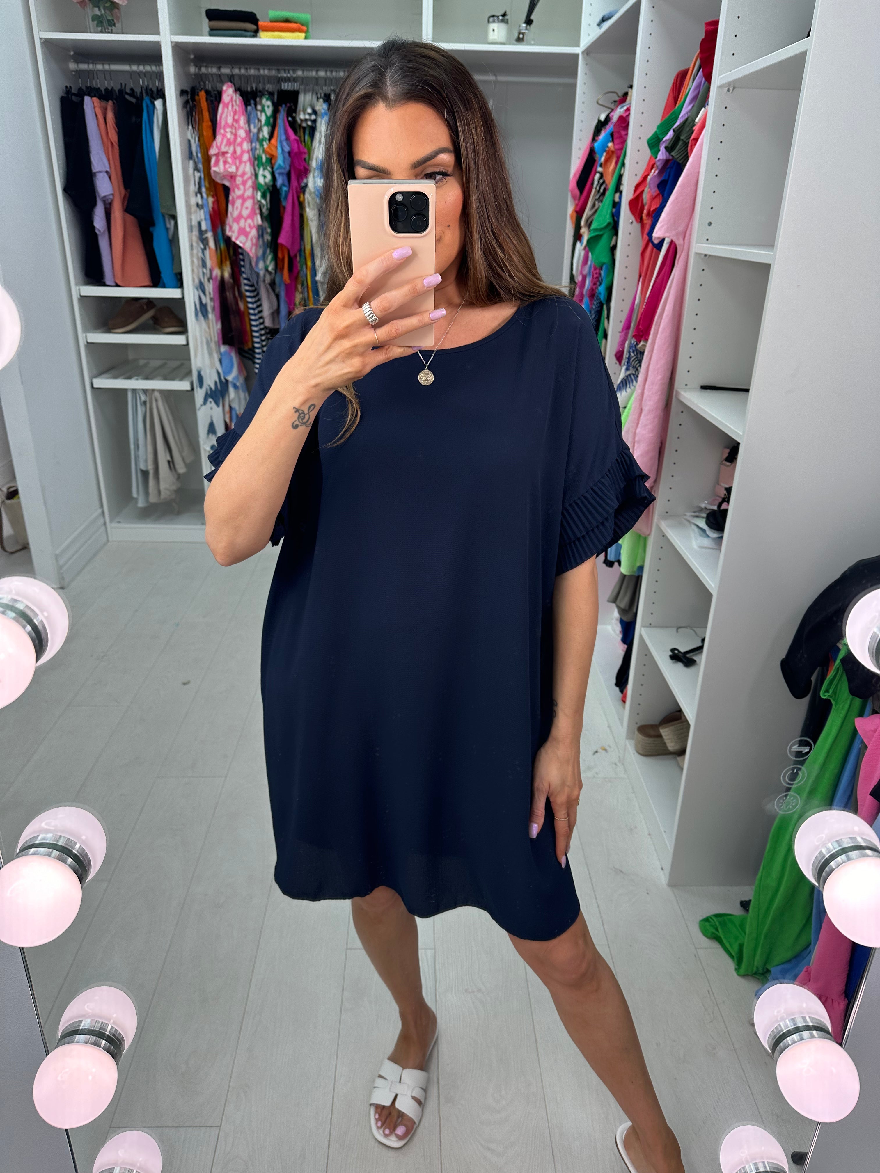 Jordan Pleated Frill Sleeve Loose Fit Dress