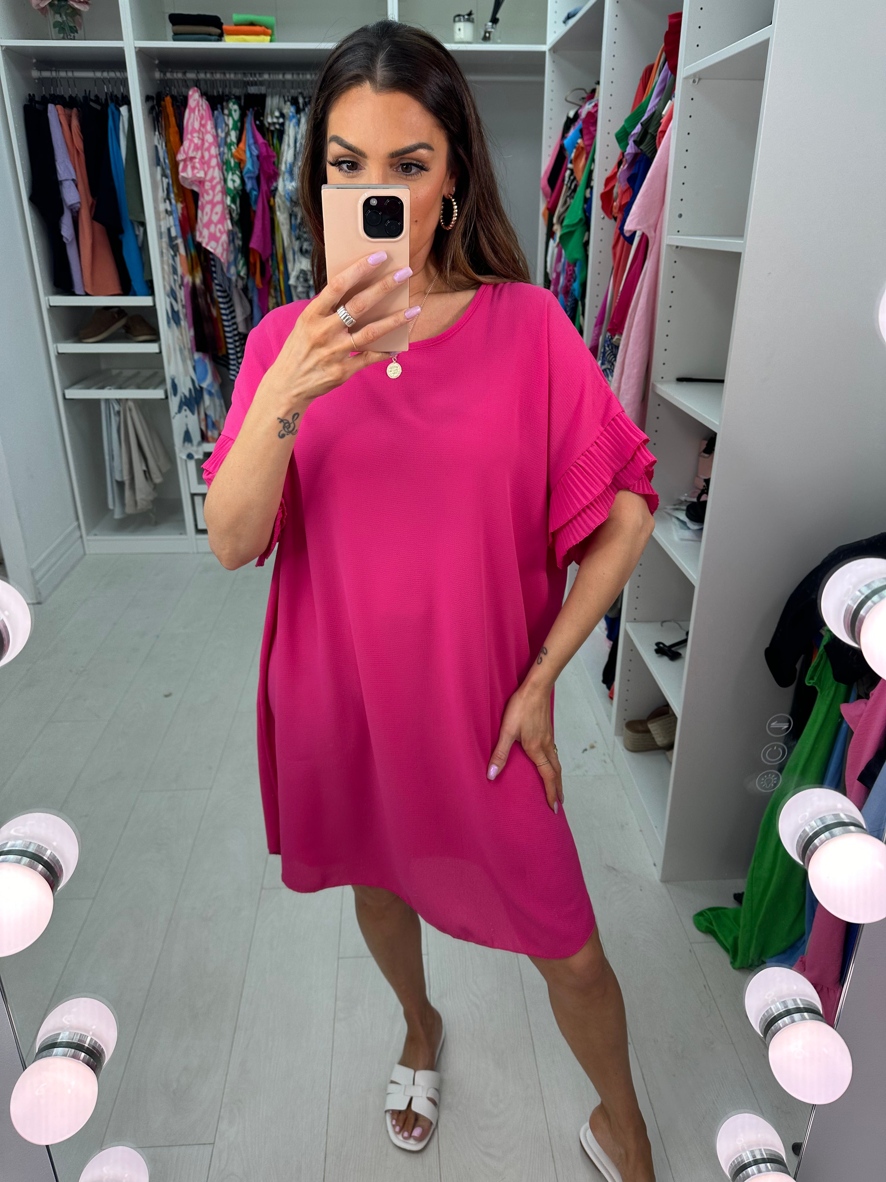 Jordan Pleated Frill Sleeve Loose Fit Dress