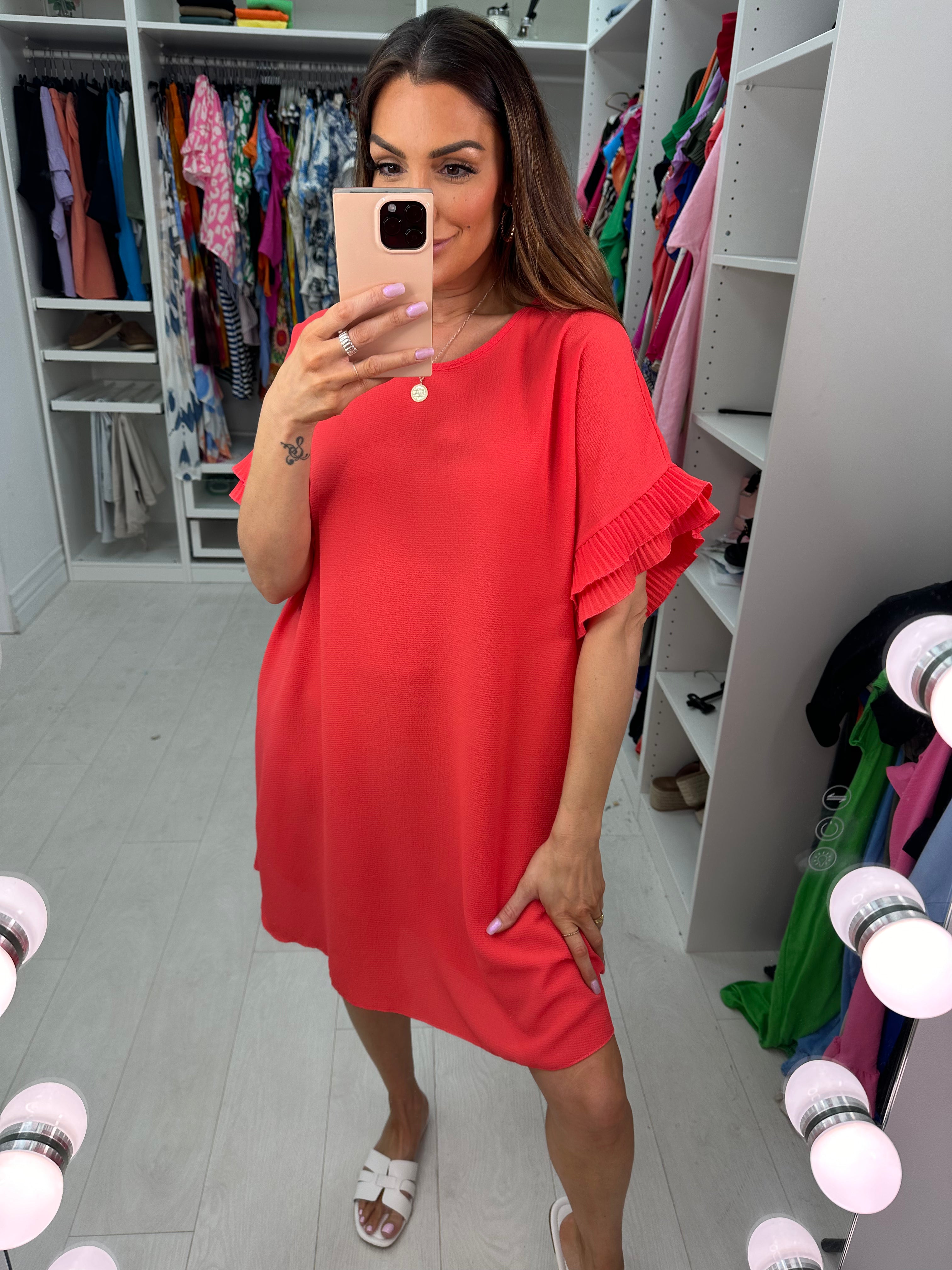 Jordan Pleated Frill Sleeve Loose Fit Dress