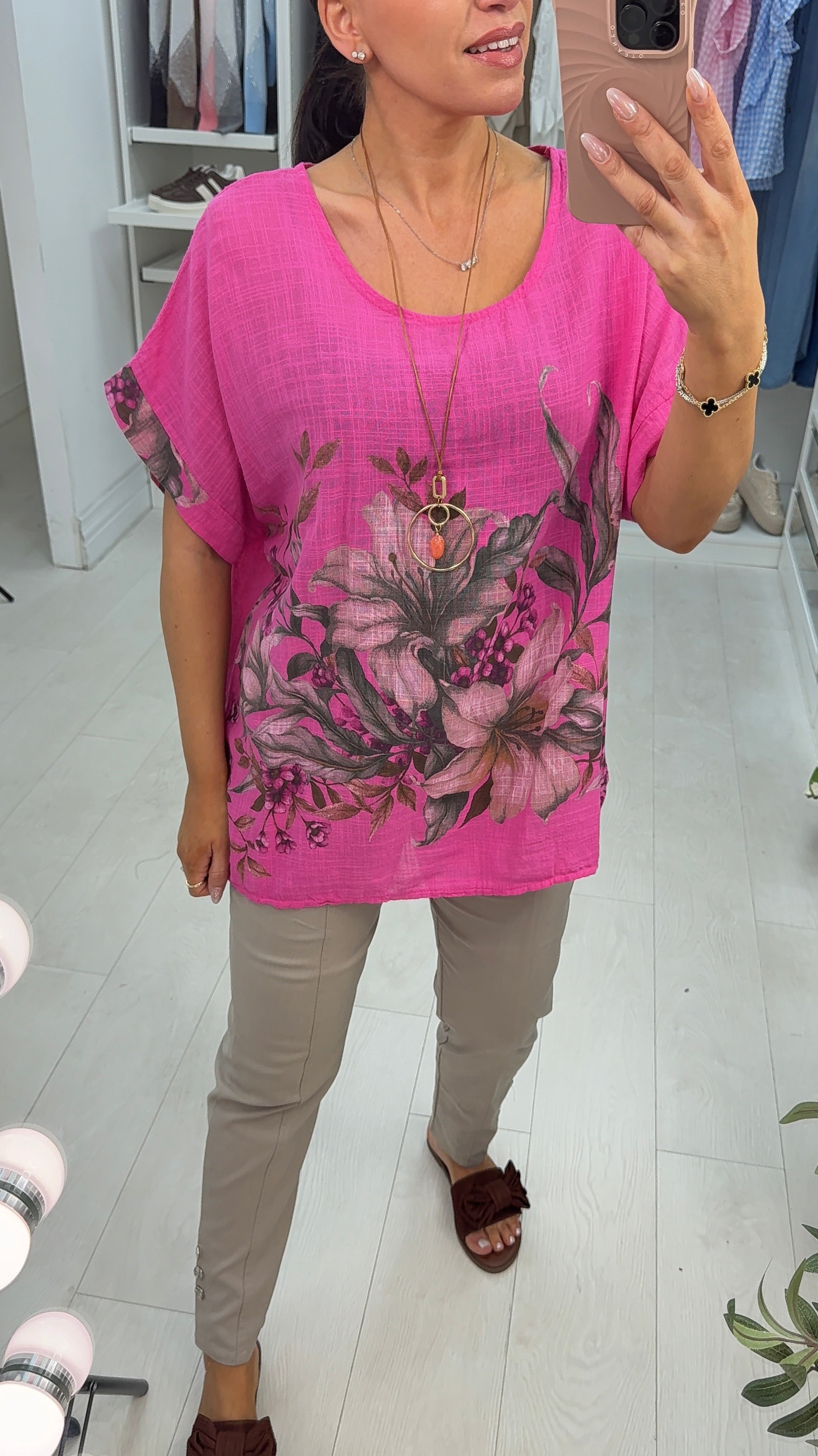 Sheila Floral Print Necklace Short Sleeve Top