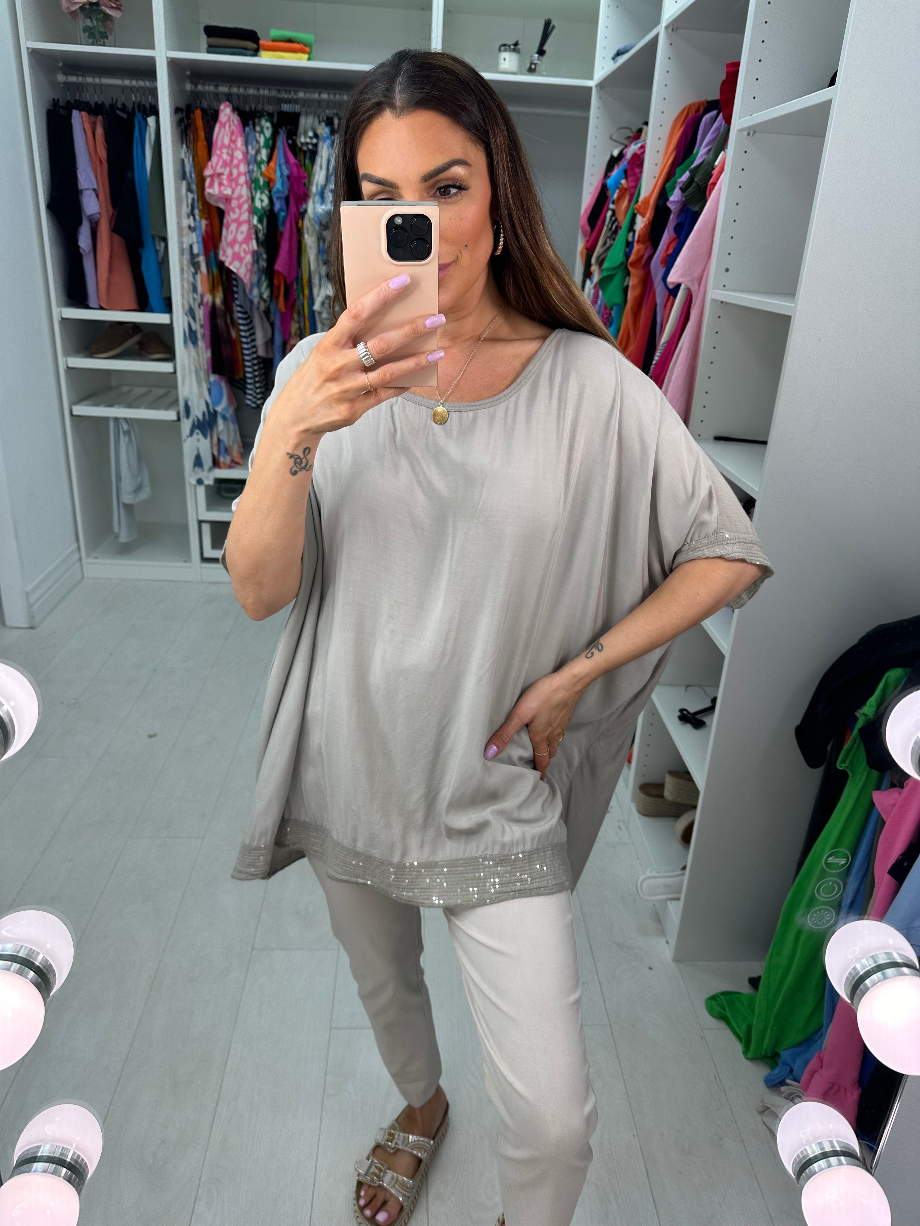 Nadina Oversized Sequin Hem Top