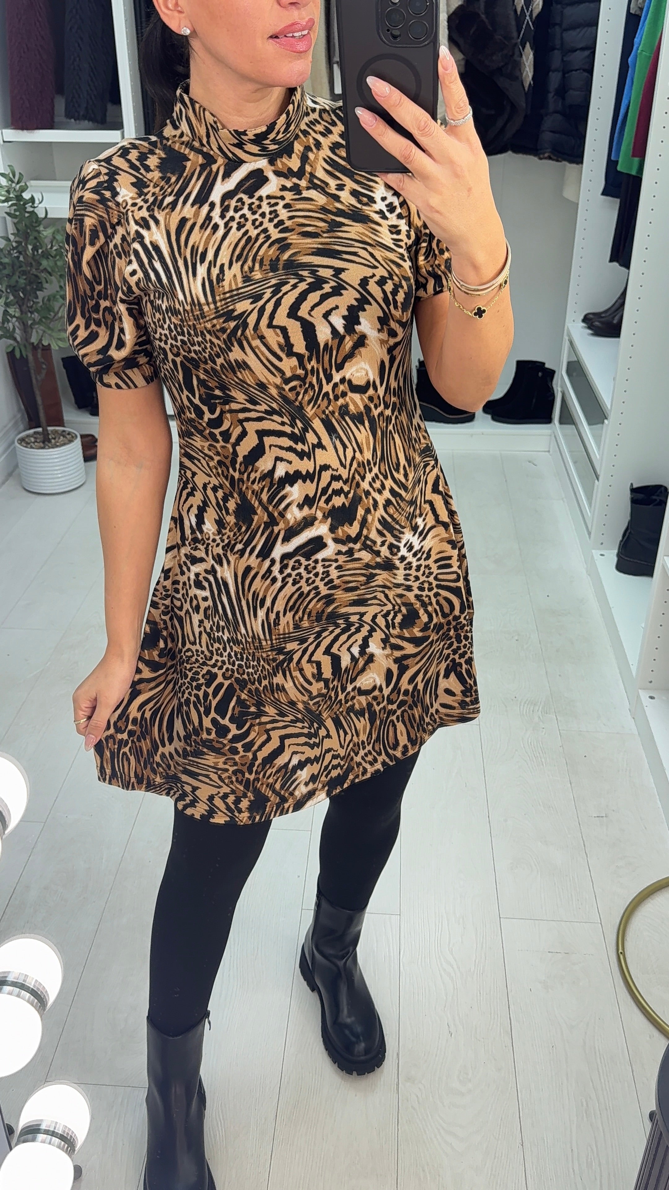 Stacie Animal Print High Neck Dress