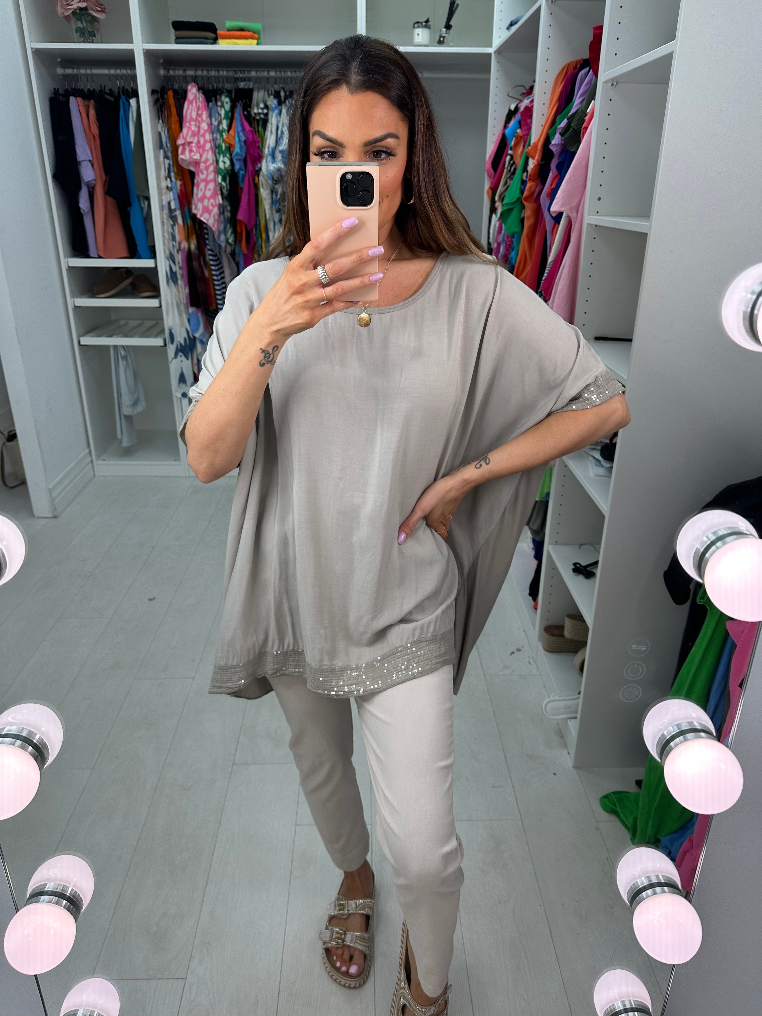 Nadina Oversized Sequin Hem Top