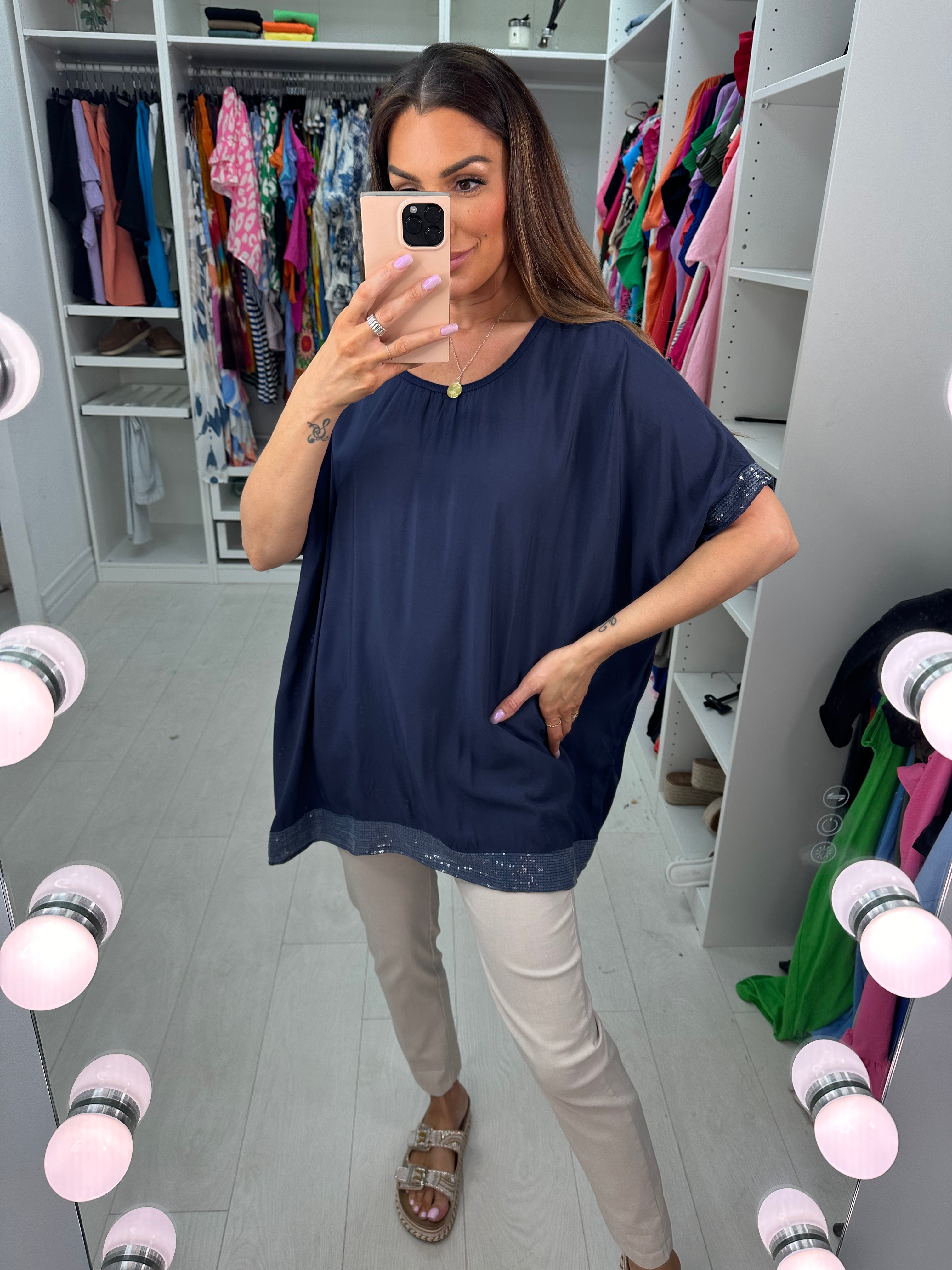 Nadina Oversized Sequin Hem Top