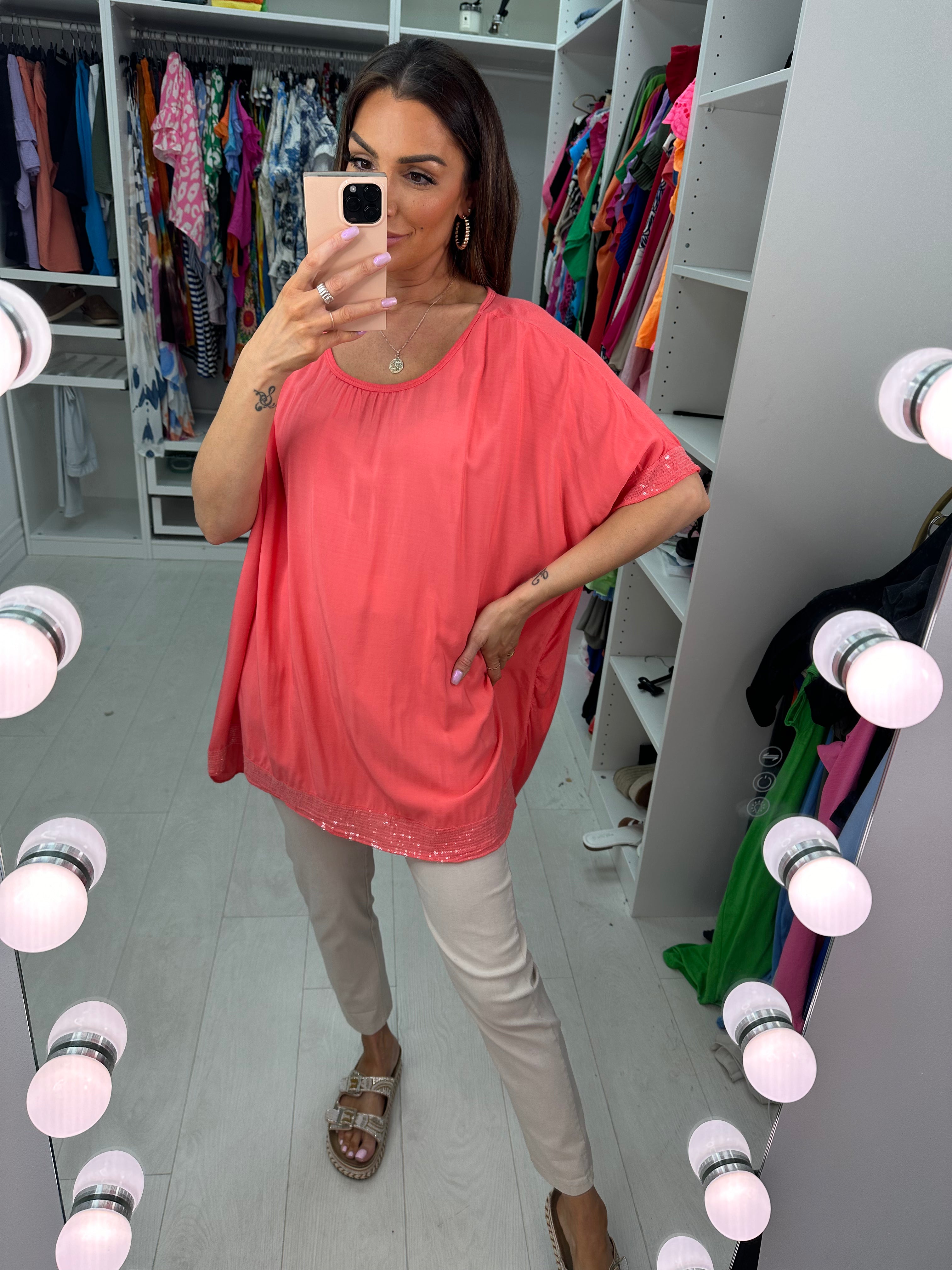 Nadina Oversized Sequin Hem Top