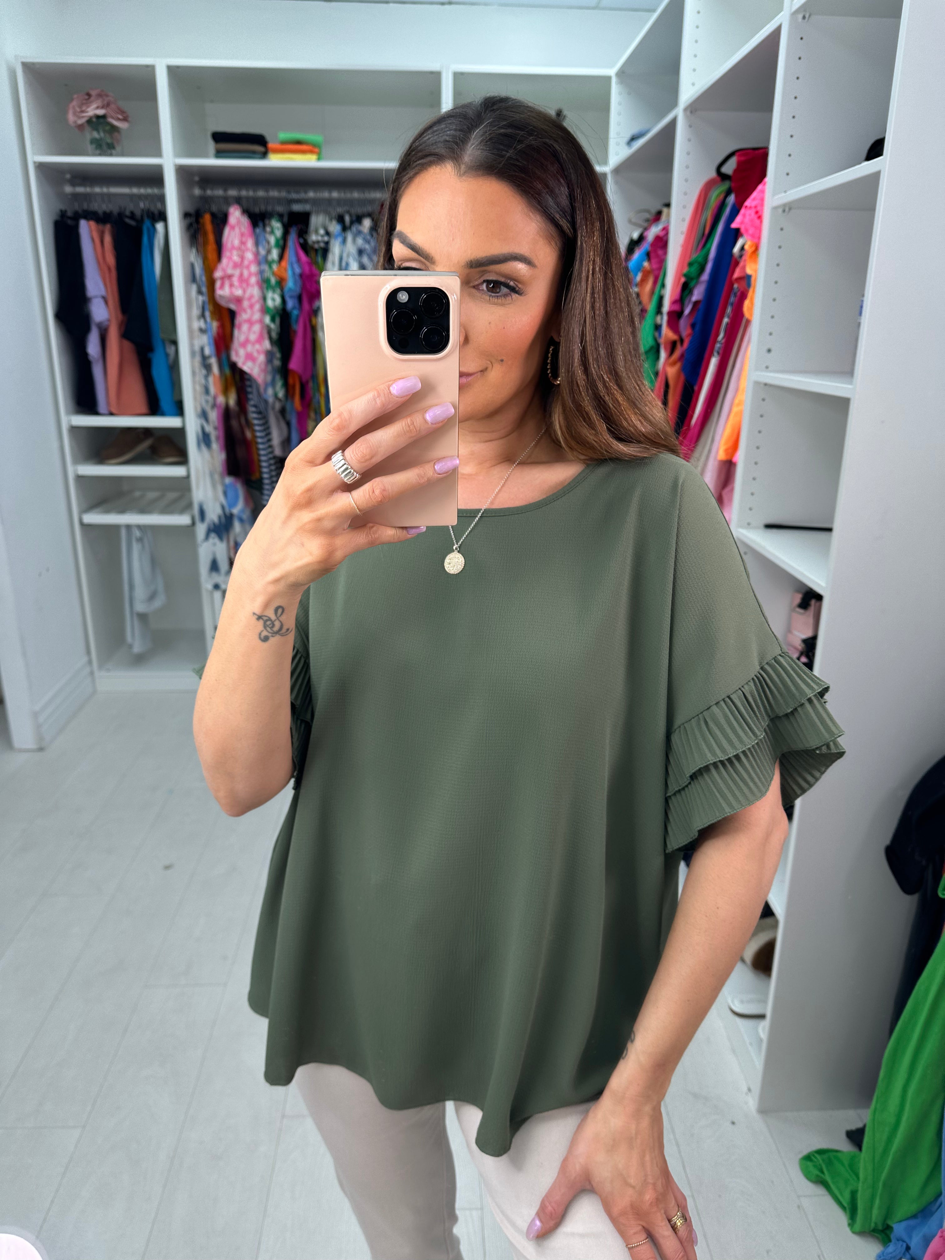 Baltic Pleated Frill Sleeve Top