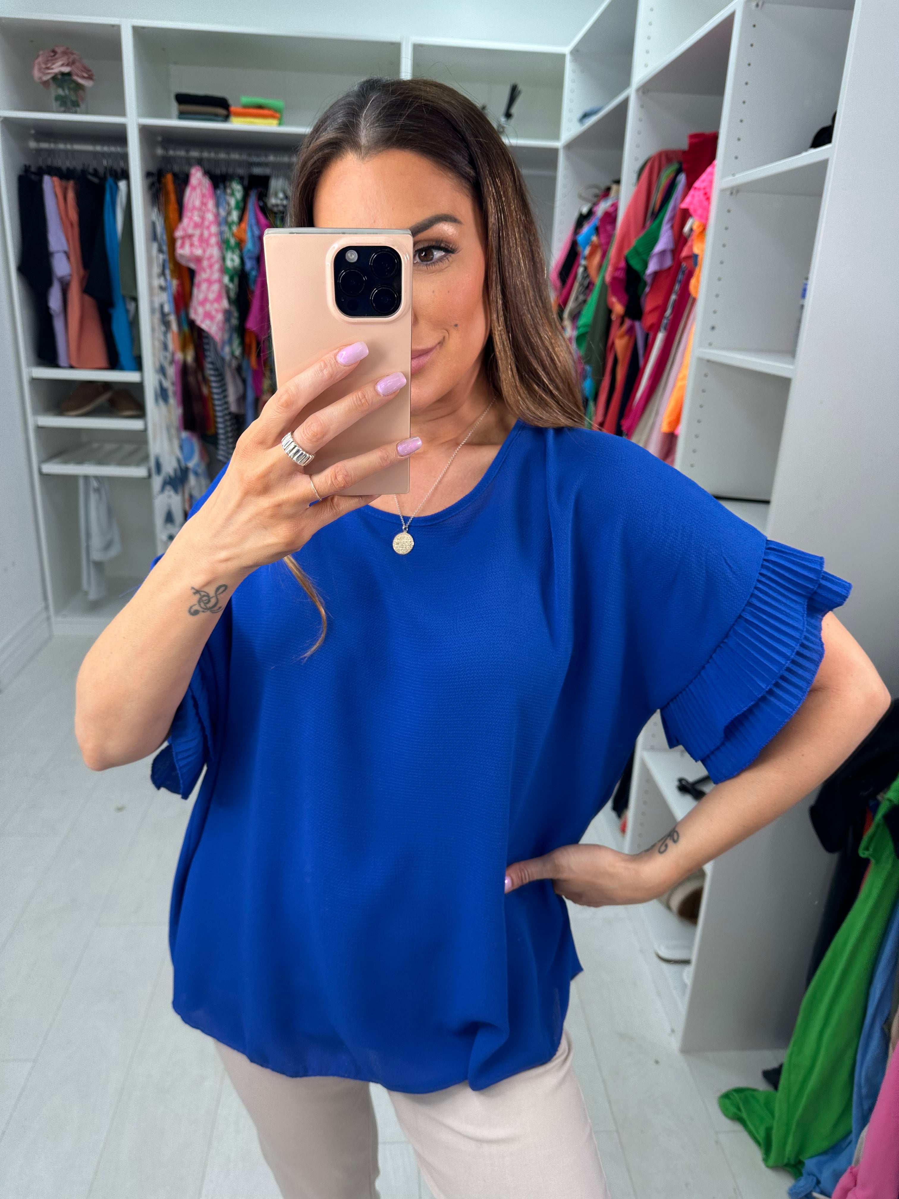 Baltic Pleated Frill Sleeve Top