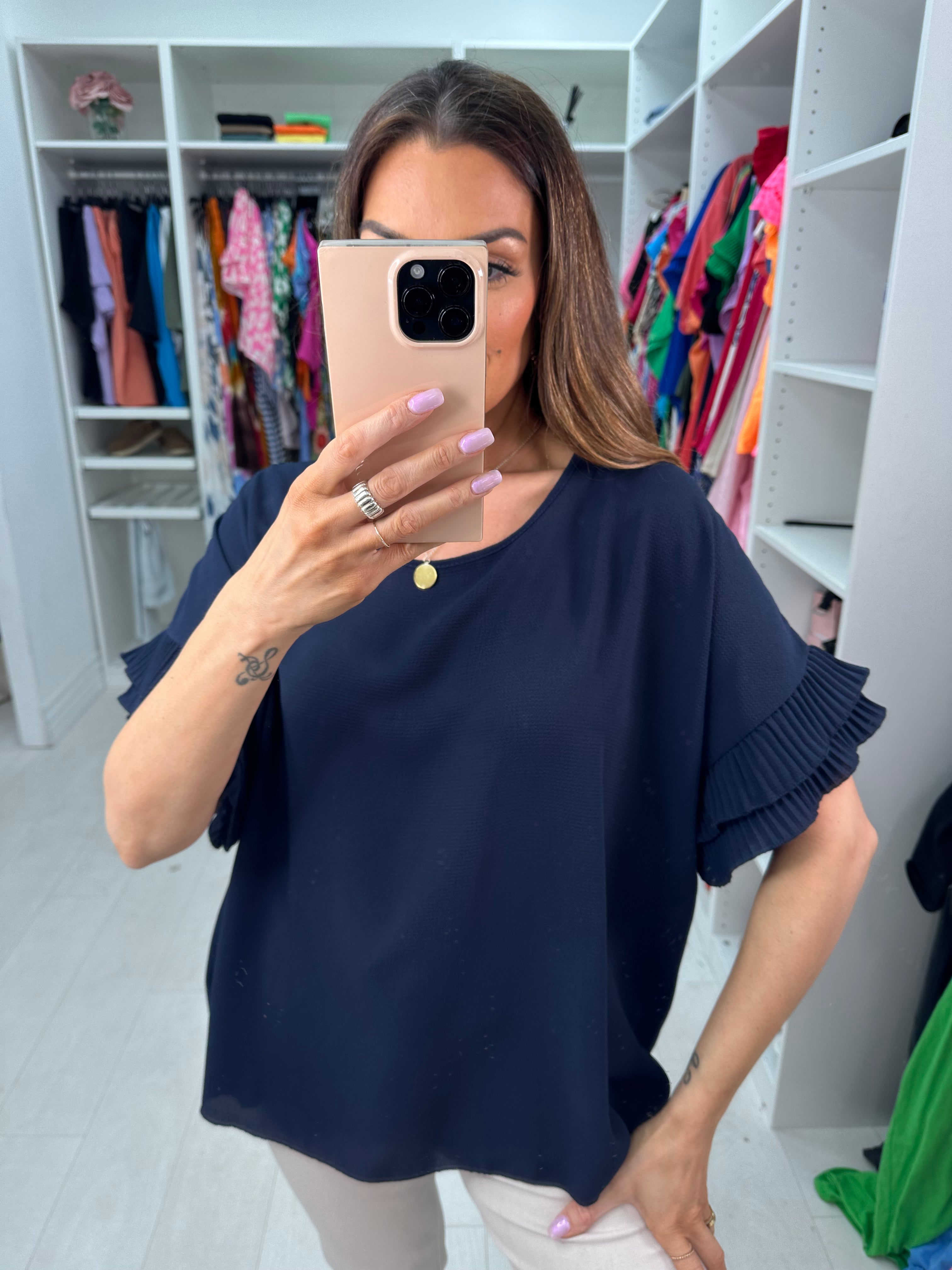 Baltic Pleated Frill Sleeve Top
