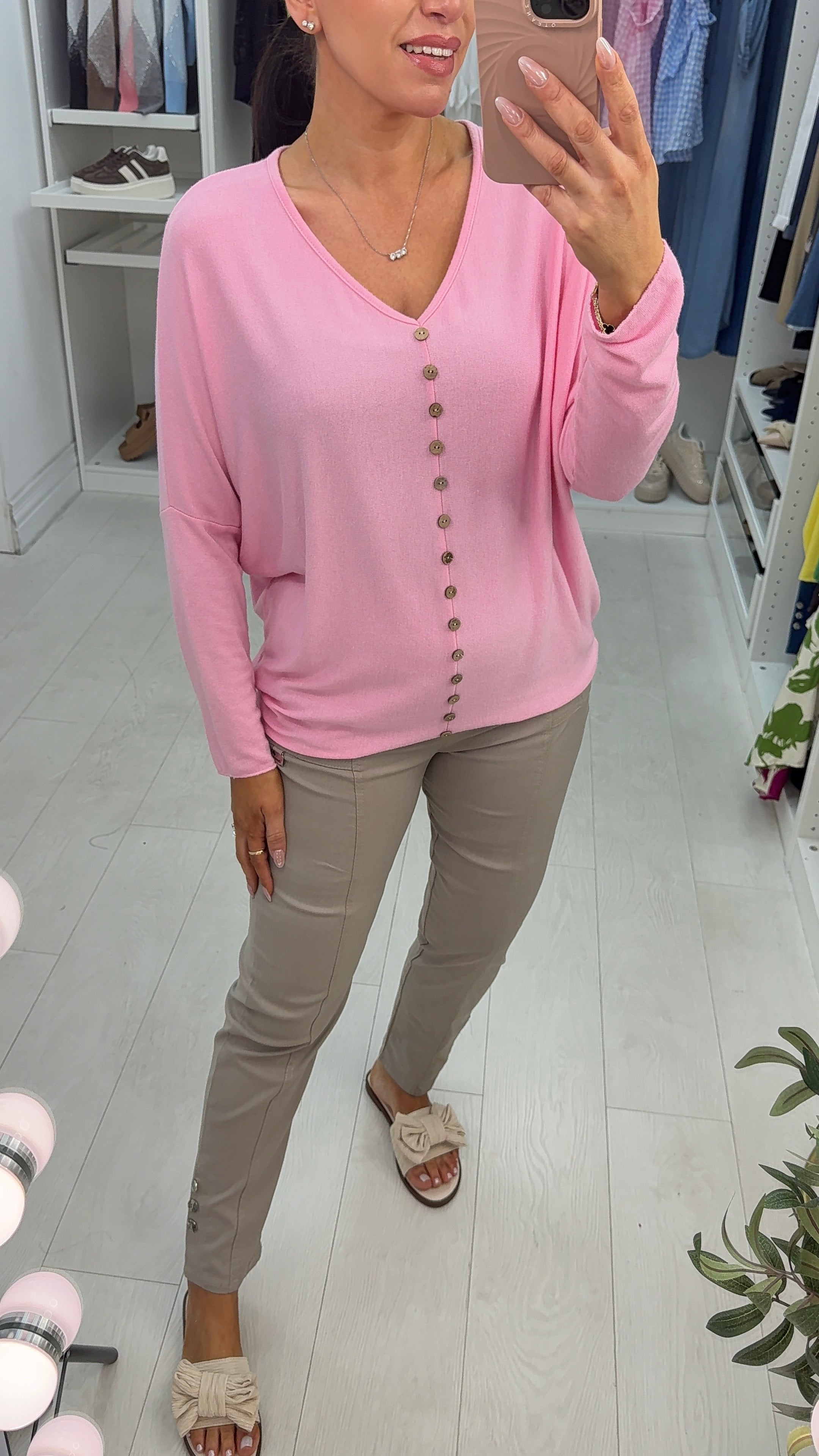 Bonita Button Detailed V Neck Knit Jumper