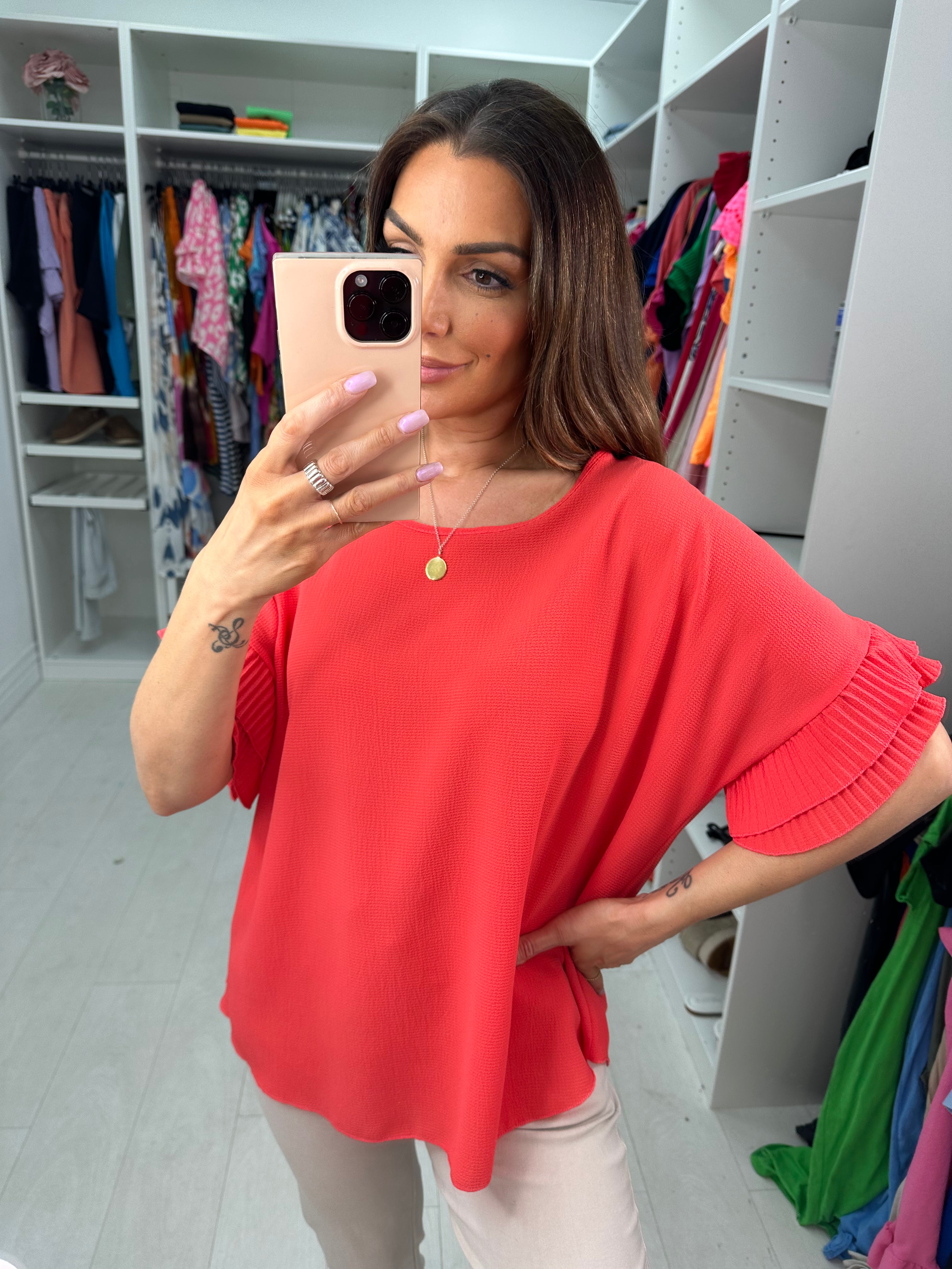 Baltic Pleated Frill Sleeve Top