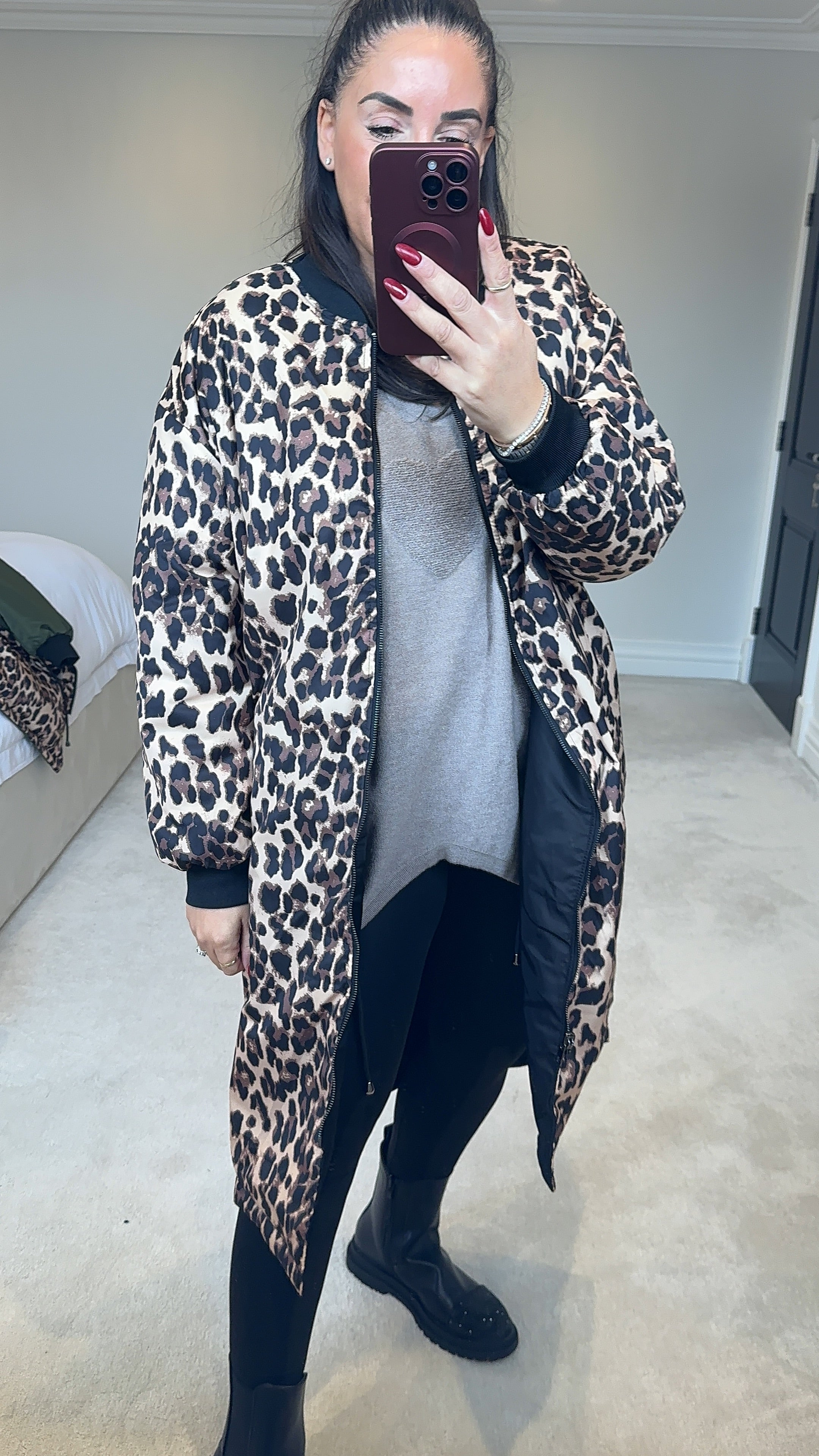 Kathryn Reversible Oversized Longline Bomber Jacket