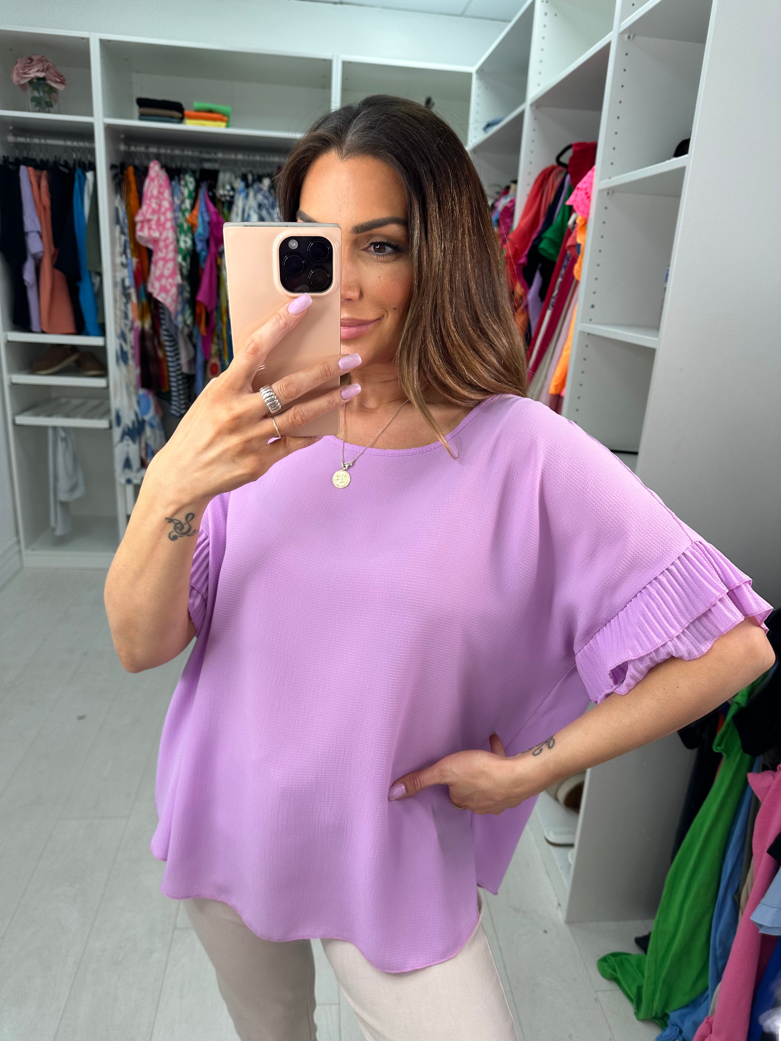 Baltic Pleated Frill Sleeve Top