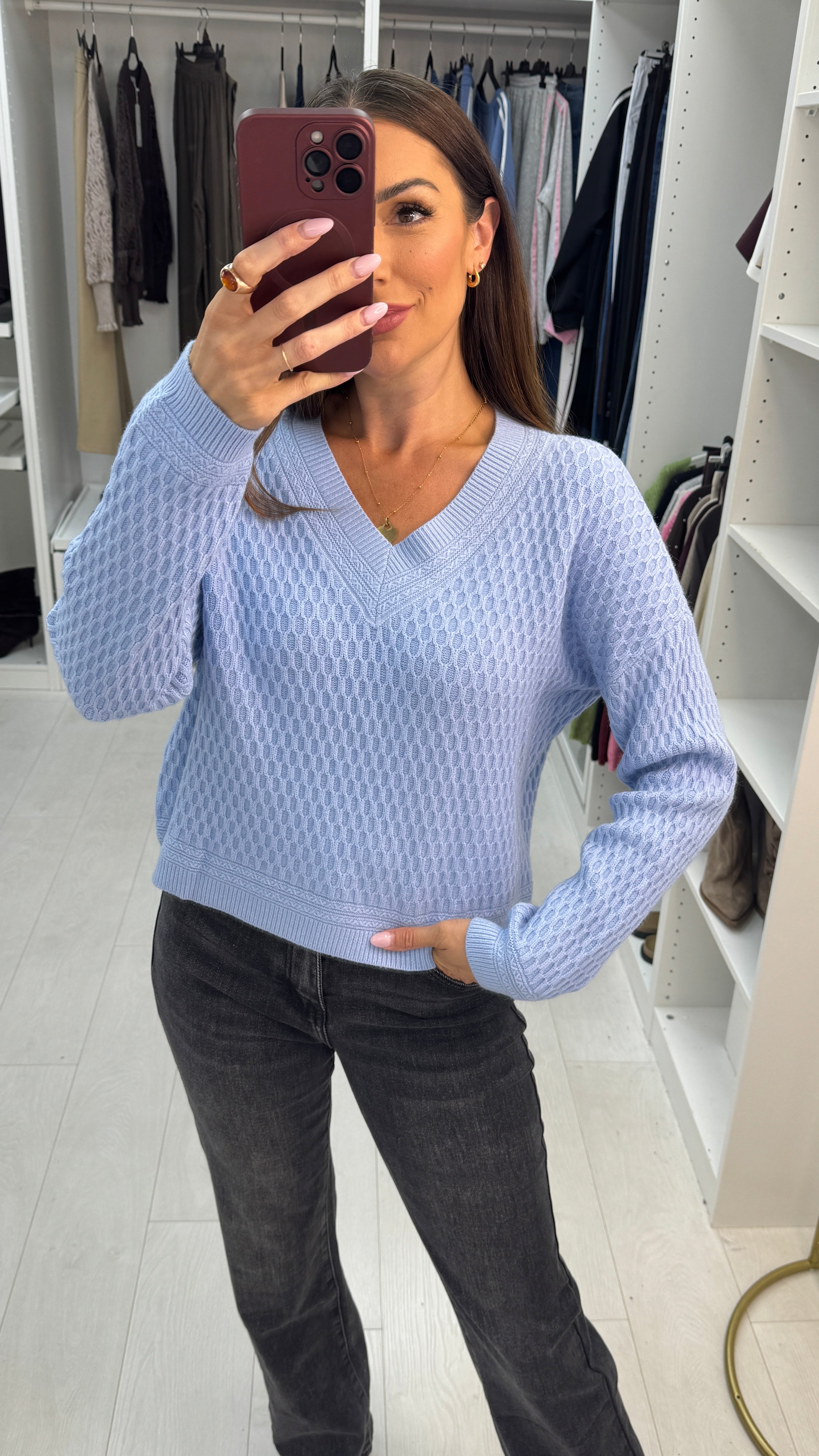 Zella V Neck Textured Jumper