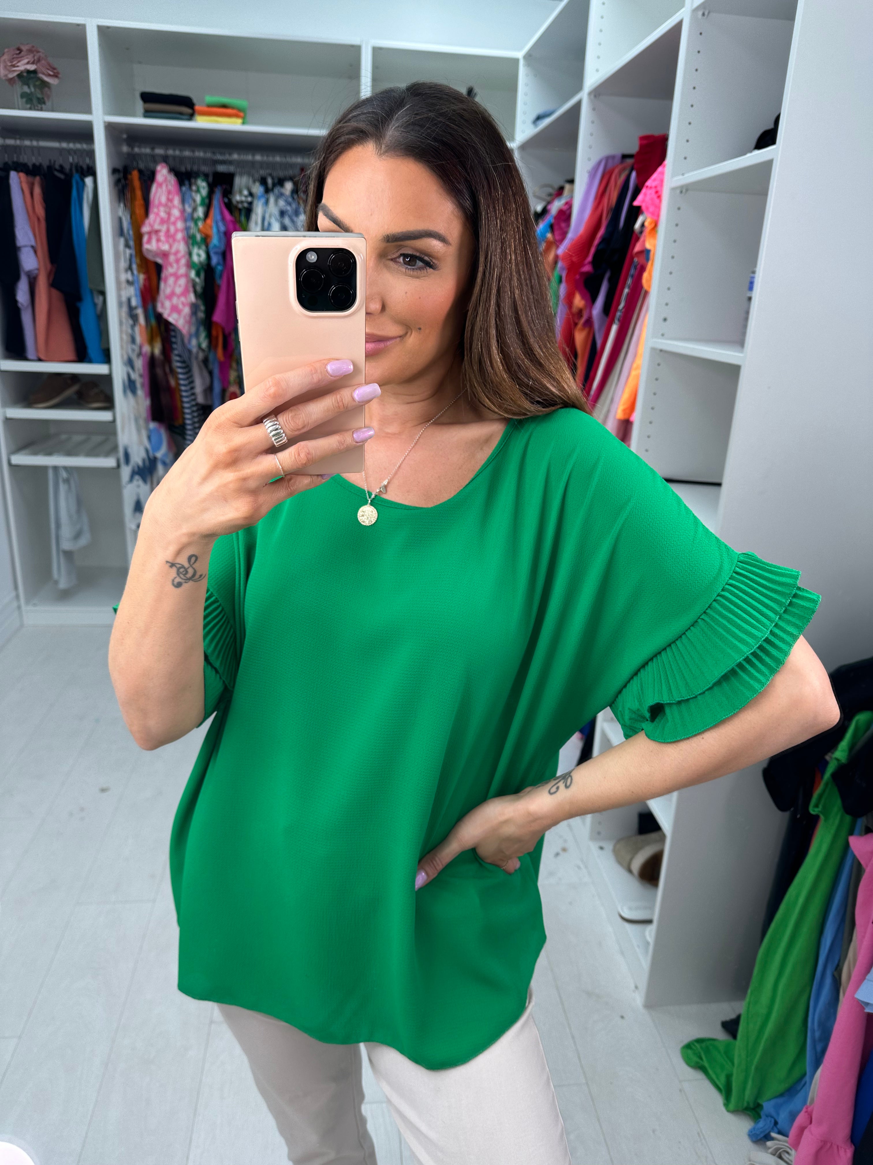 Baltic Pleated Frill Sleeve Top