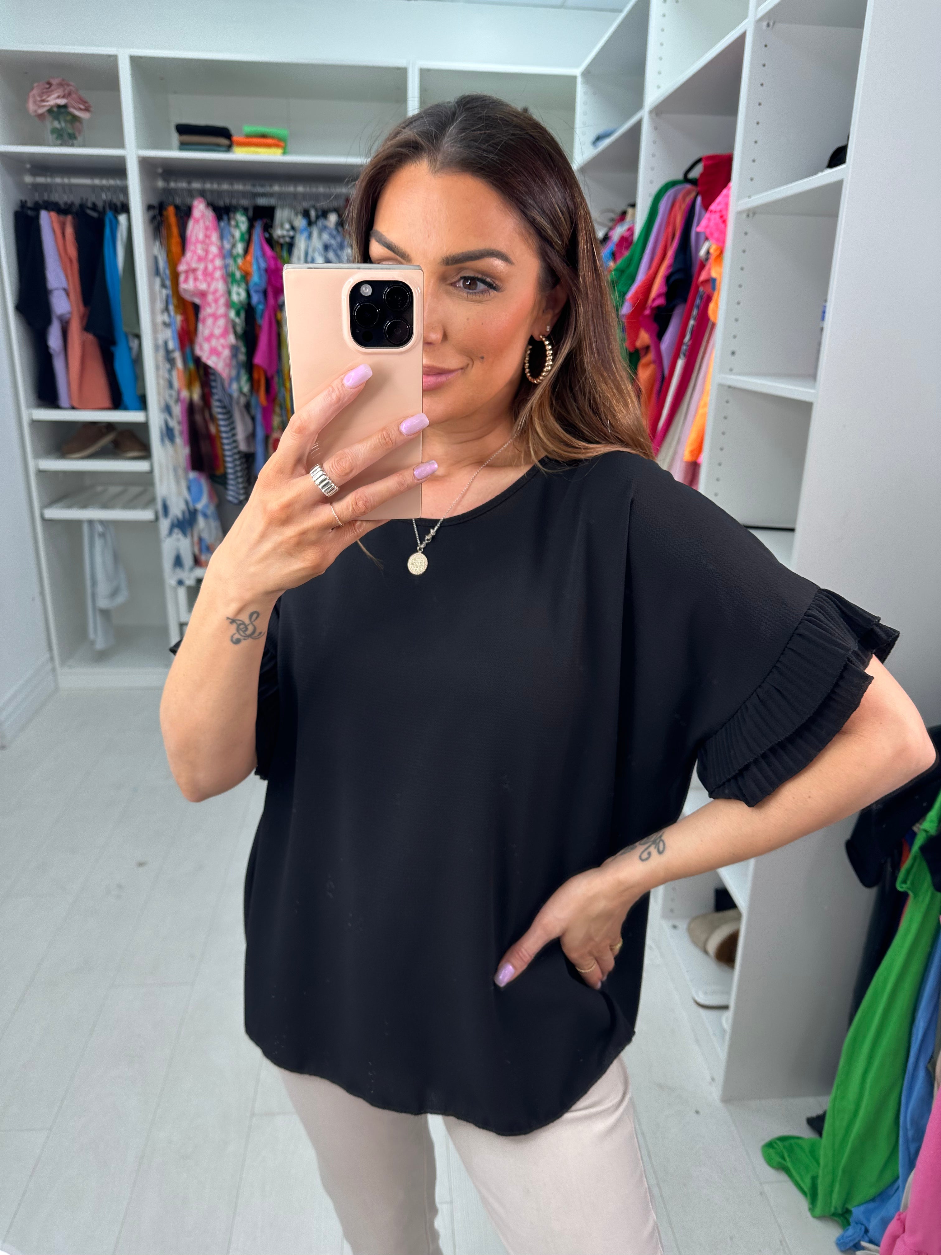 Baltic Pleated Frill Sleeve Top