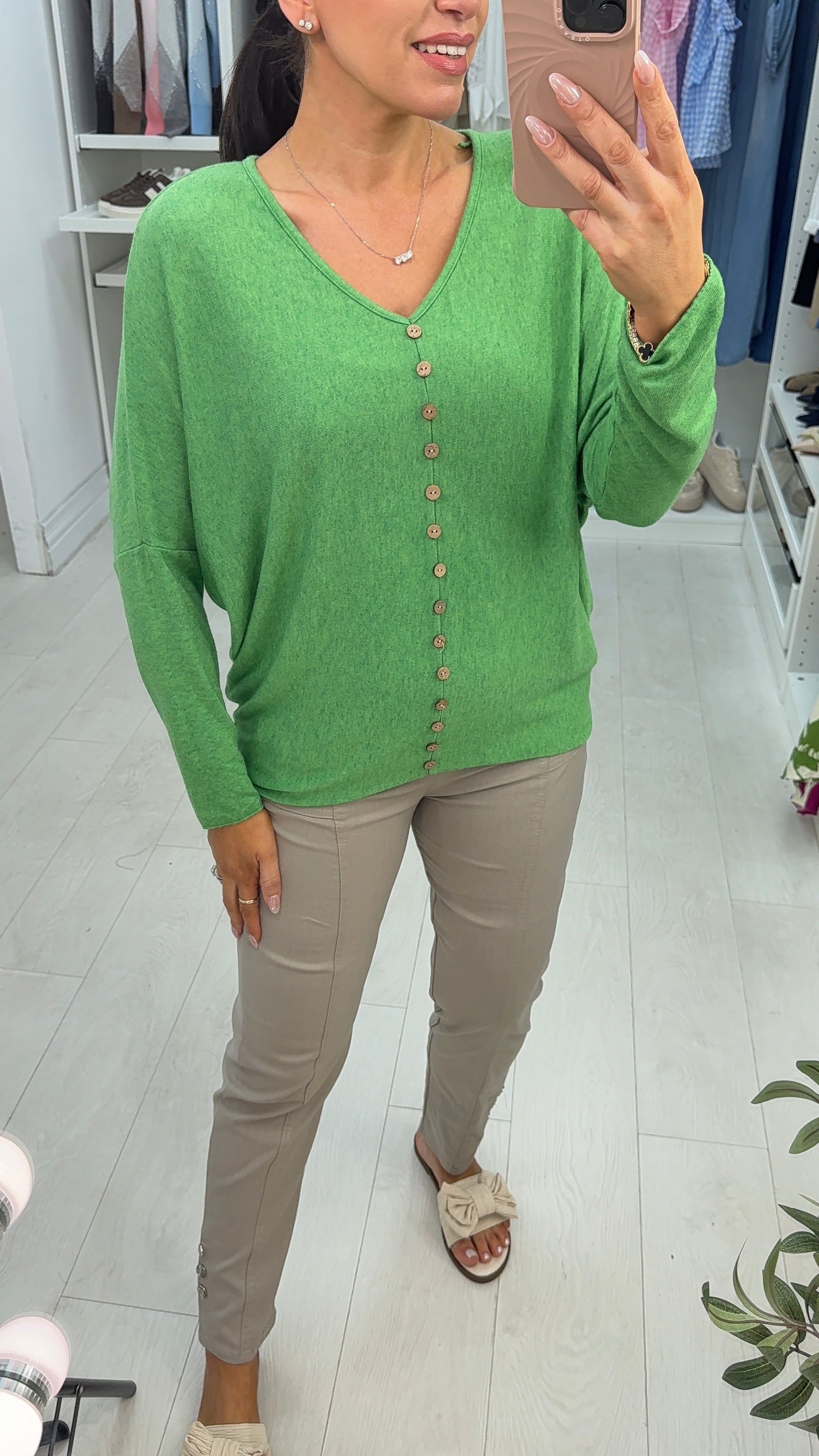 Bonita Button Detailed V Neck Knit Jumper