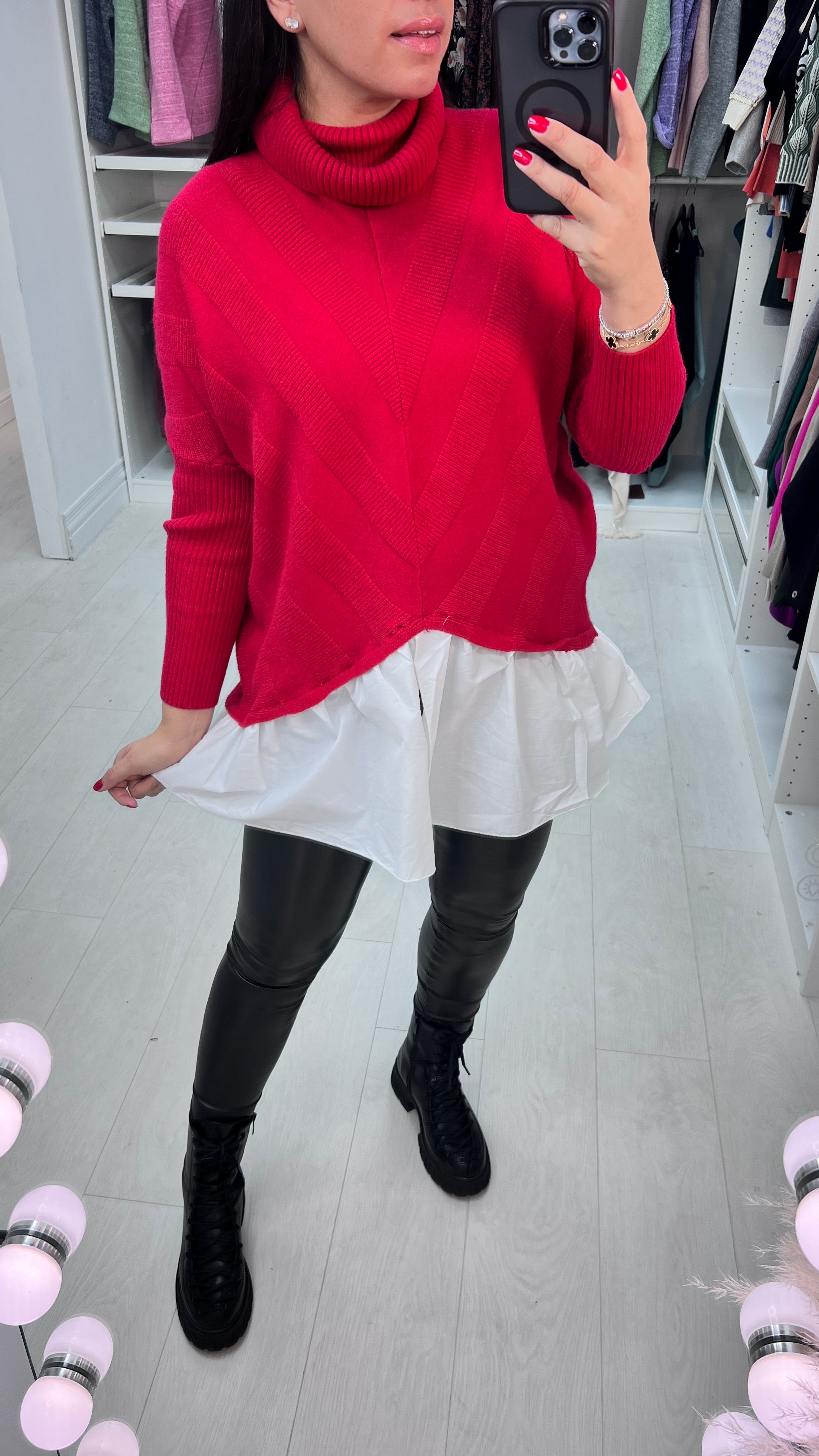 Kennedy Oversized Ribbed V-panel Roll Neck Shirt Jumper