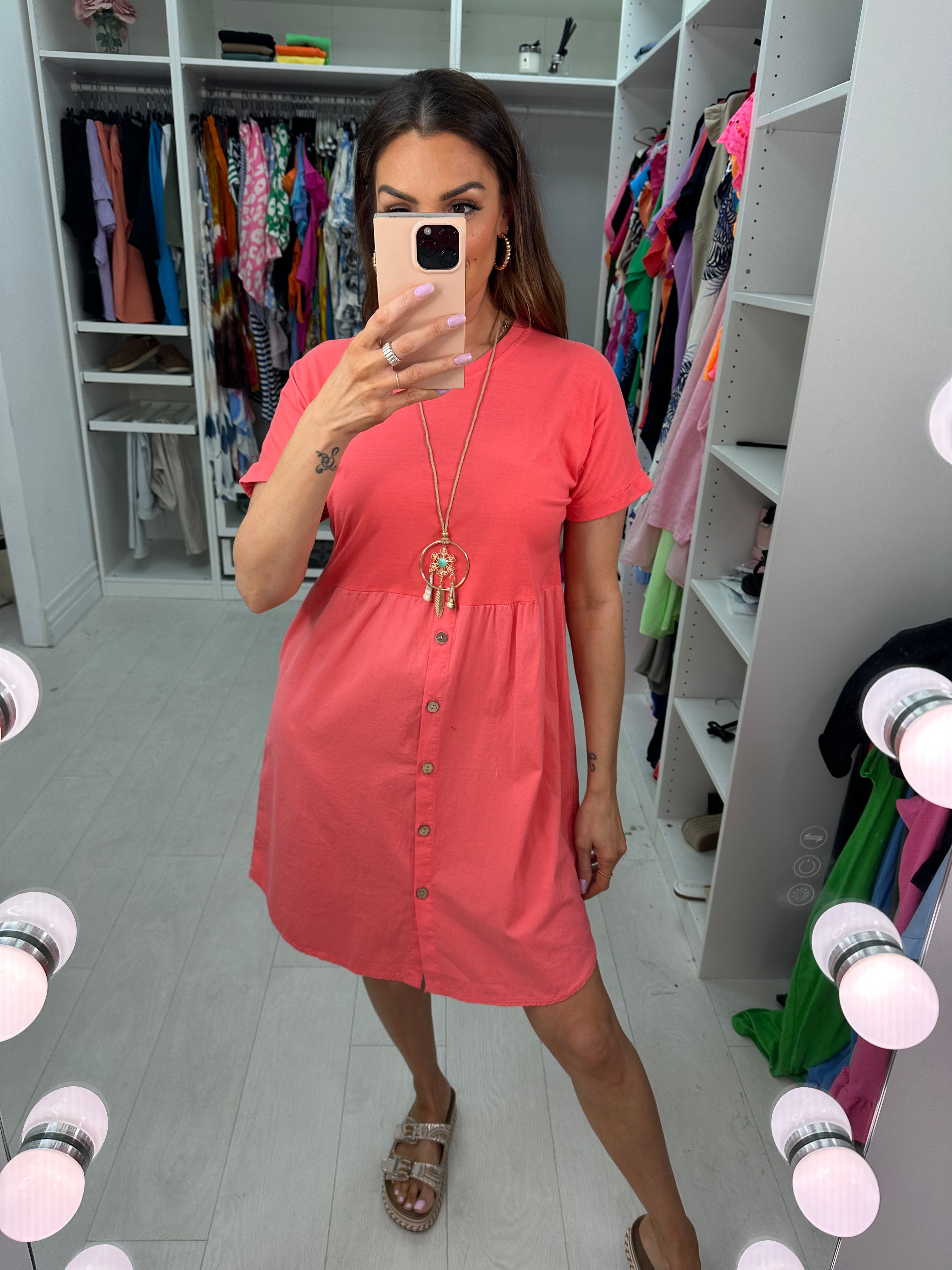 Palmina Button Detailed Necklace Dress