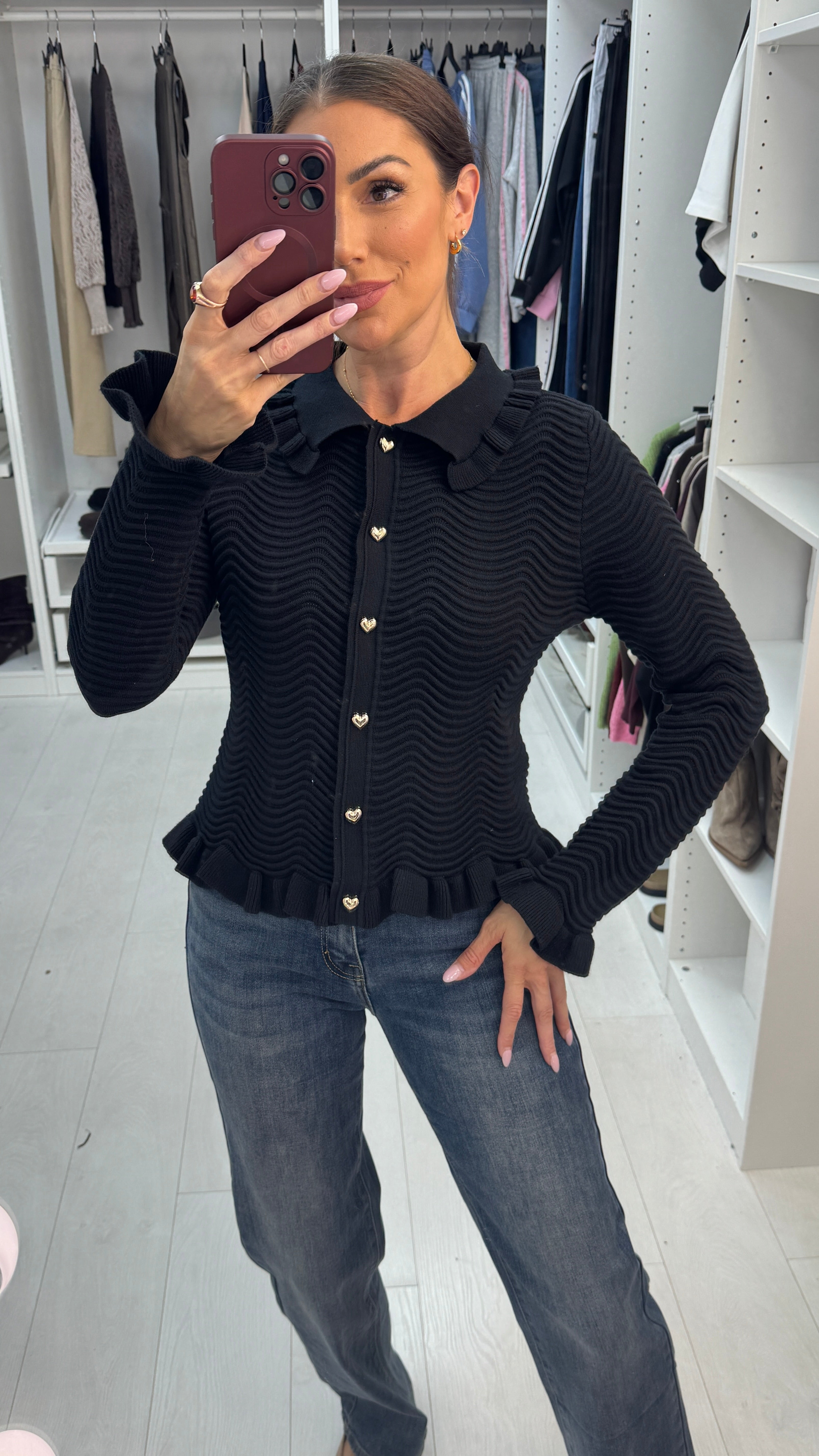 Cerice Frill Detailed Textured Cardigan